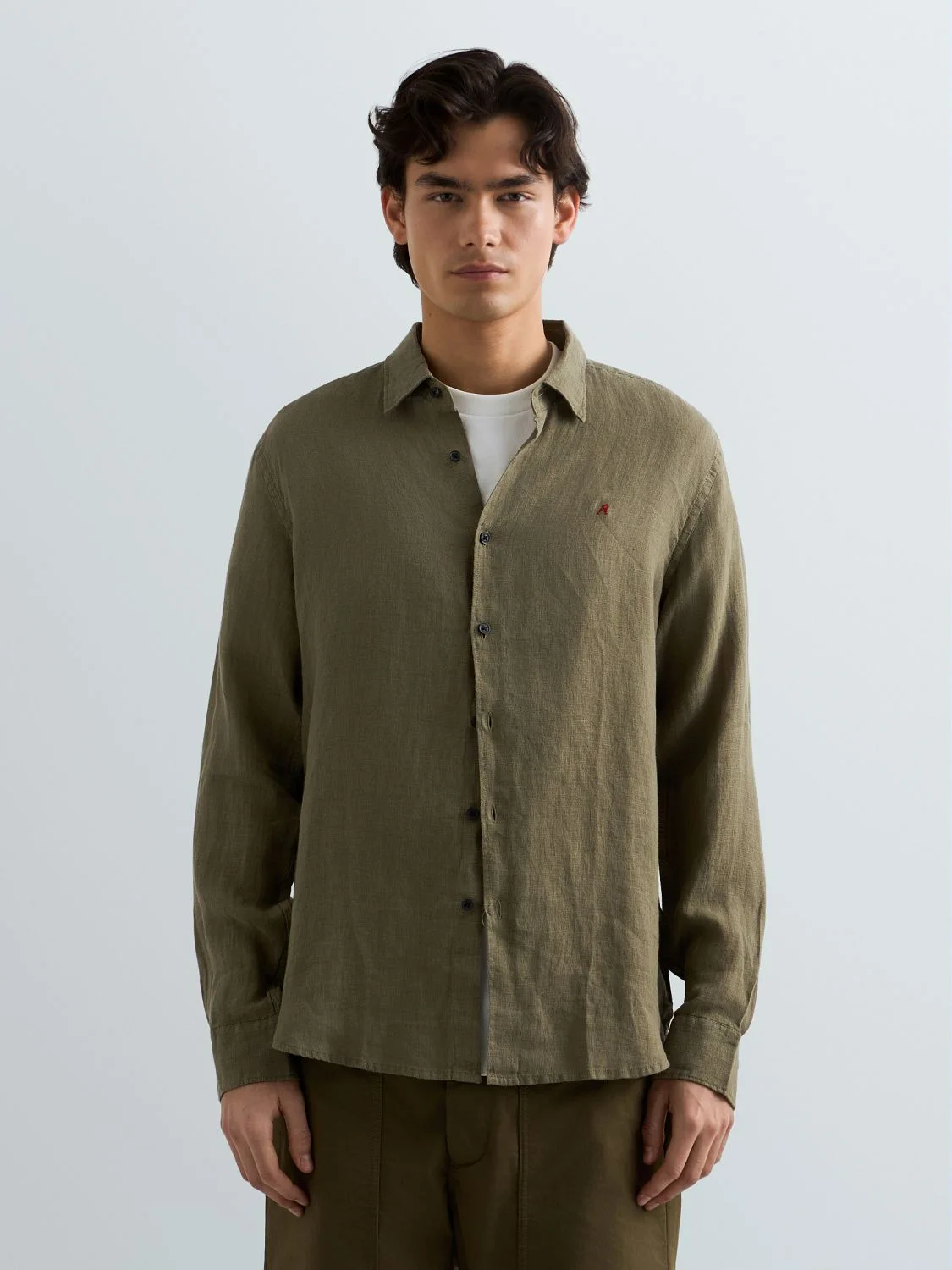 REPLAY REGULAR-FIT LINEN SHIRT M4159 .000.81388B TUNDRA GREEN 2