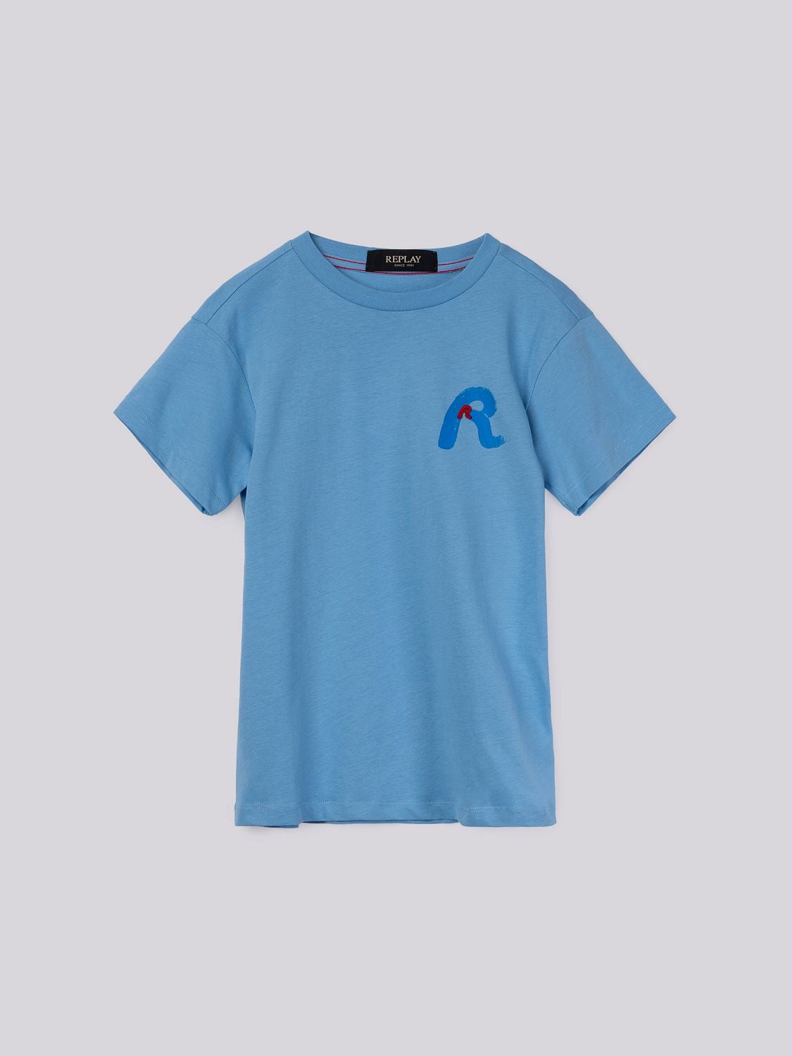 Cotton t-shirt with letter r Surfer blue | Replay Jeans Cotton t-shirt with letter r Surfer blue | Replay Jeans