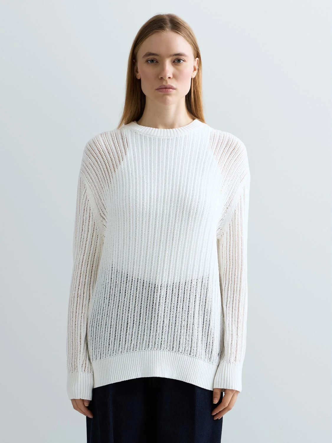 REPLAY OPENWORK COTTON AND NYLON SWEATER DK4209.000.G24048 NATURAL WHITE 2
