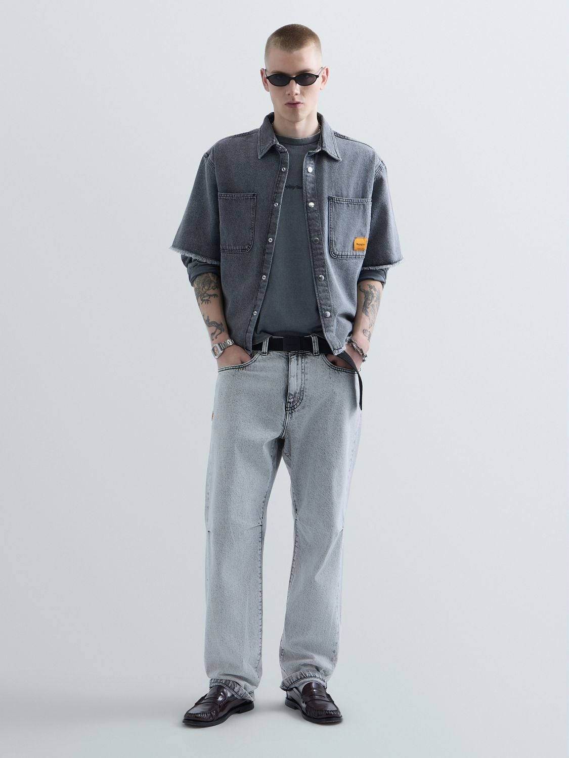 REPLAY AGENDER REPLAY INC. DENIM CROPPY DUTY SHIRT KU4004.000.D946005 MEDIUM GREY 1