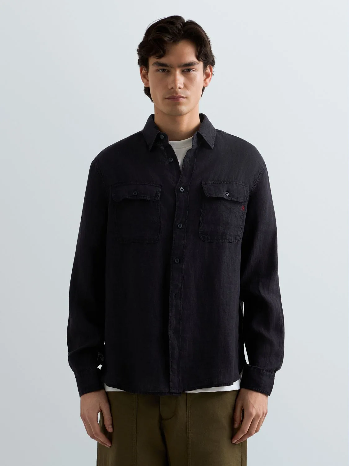 REPLAY REGULAR-FIT LINEN SHIRT M4147 .000.81388B DARK NAVY 1