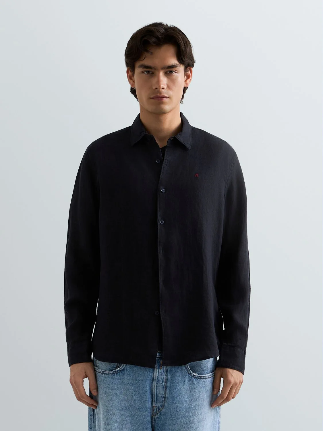 REPLAY REGULAR-FIT LINEN SHIRT M4159 .000.81388B DARK NAVY 2