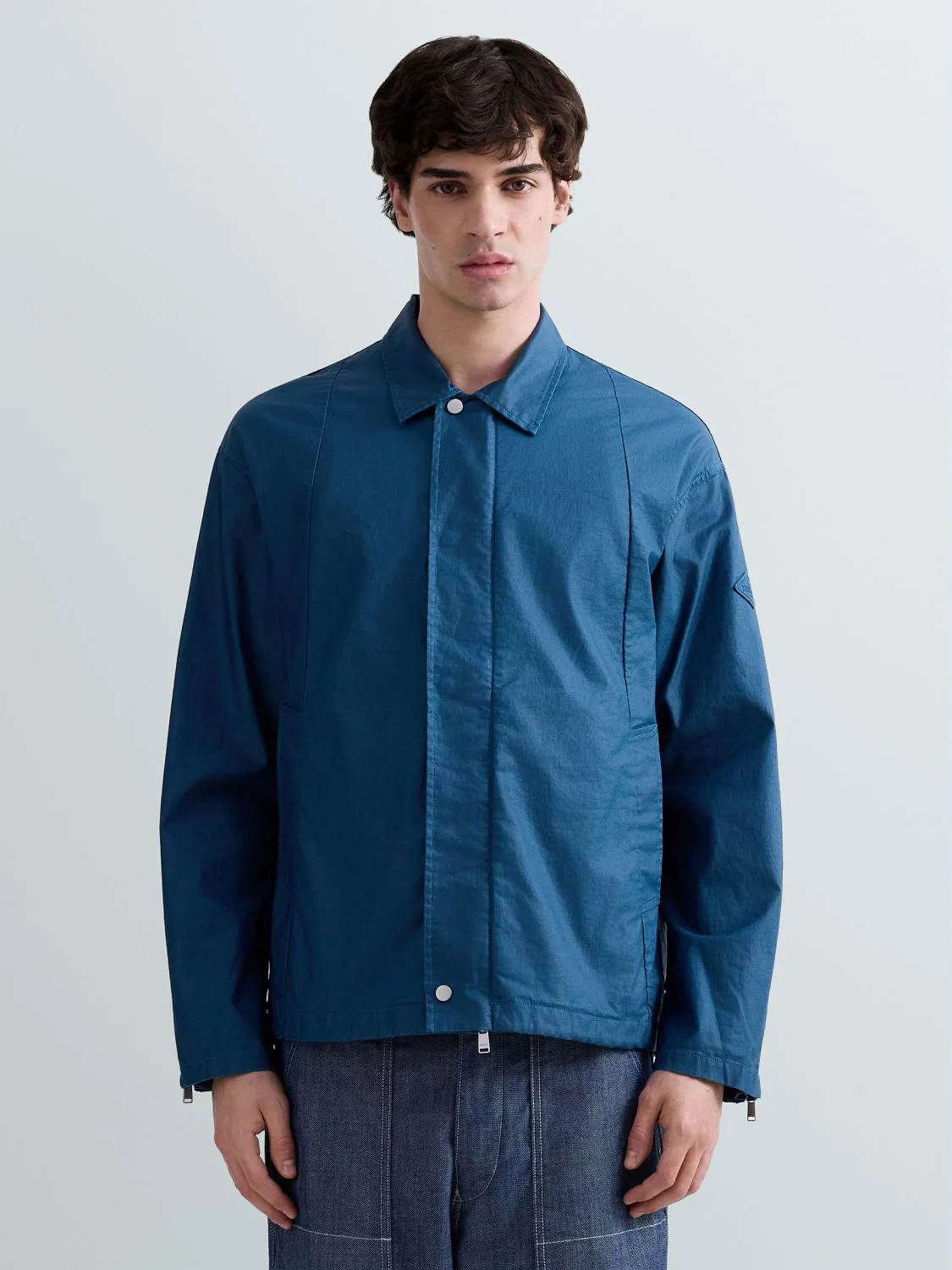 REPLAY LINEN AND COTTON FABRIC JACKET M8517 .000.85516 PETROL BLUE 2