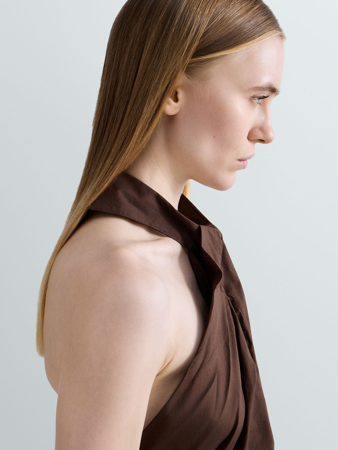 REPLAY ASYMMETRICAL COTTON TOP W2375 .000.85480 COFFEE 6