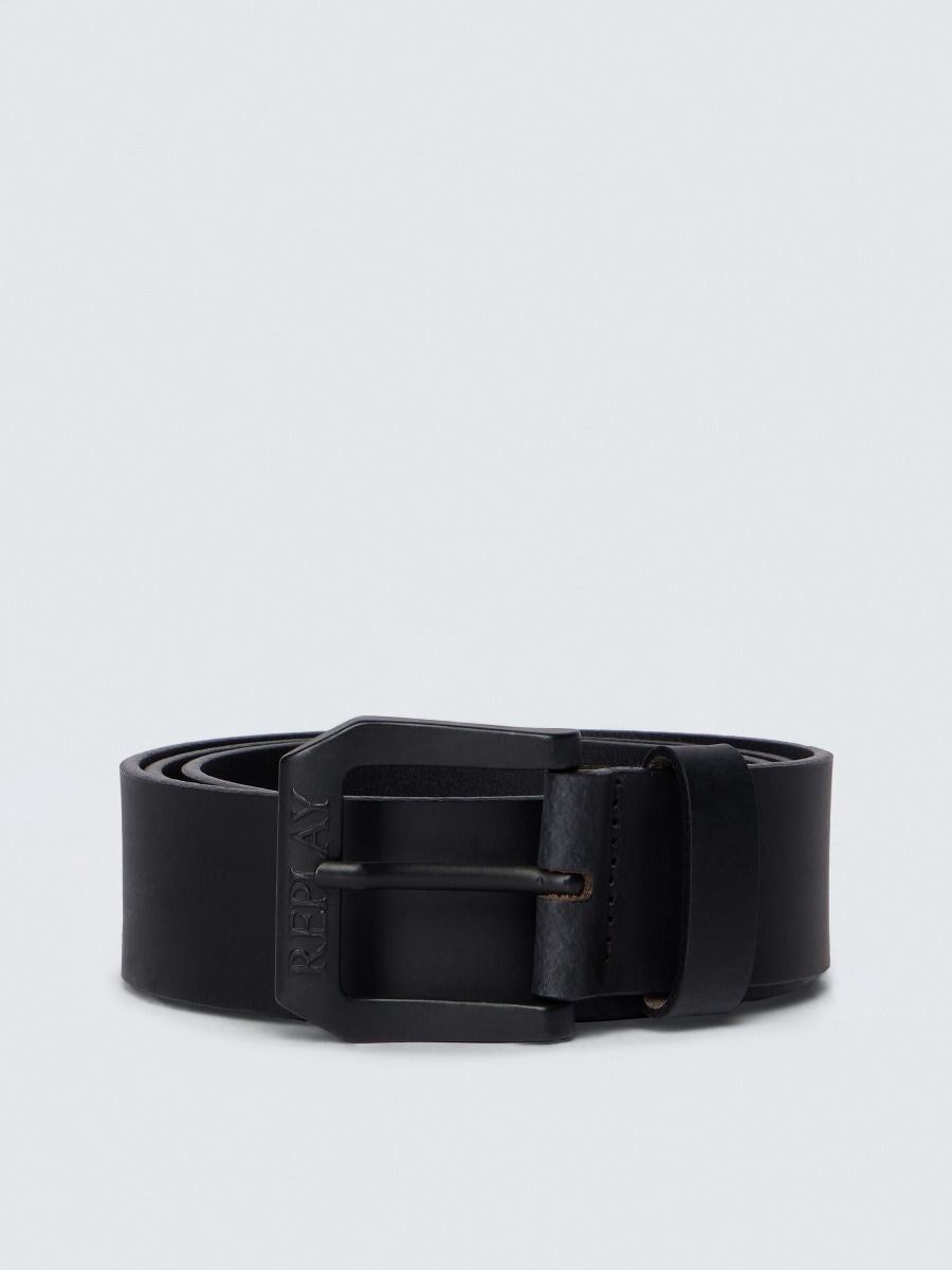 REPLAY LEATHER BELT WITH LOGO BUCKLE AM2417.000.A3008A BLACK 1