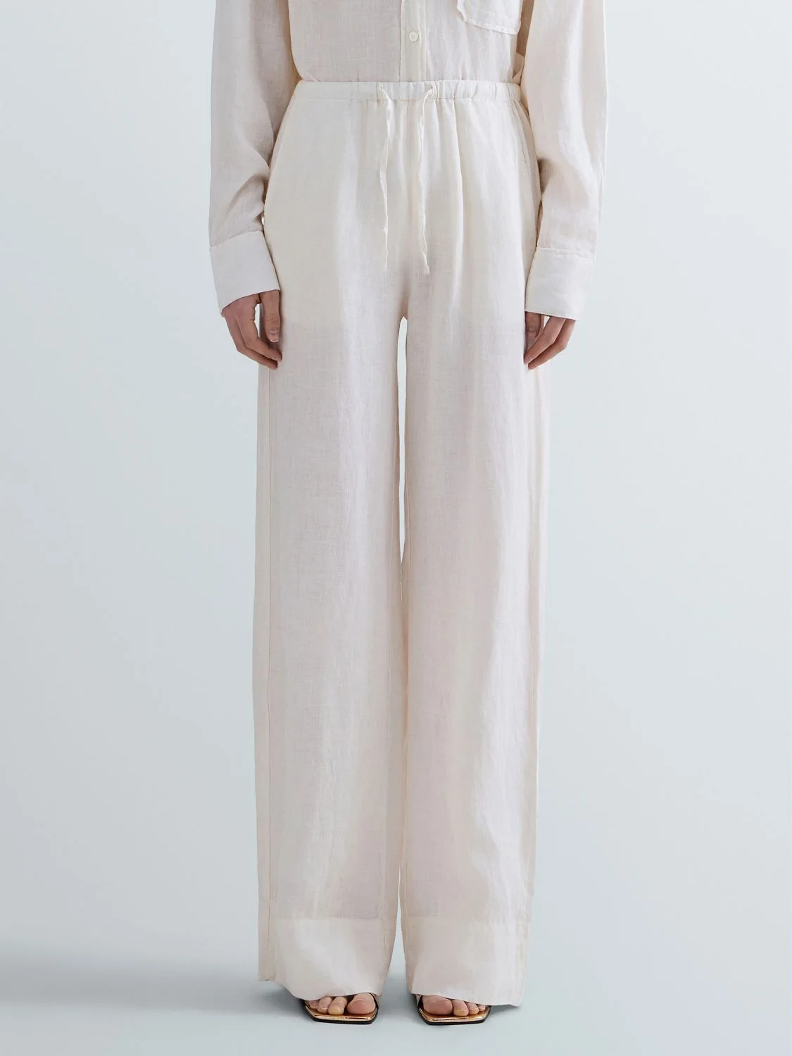 REPLAY LINEN PYJAMA-STYLE TROUSERS W8131A.000.85574G NATURAL WHITE 2