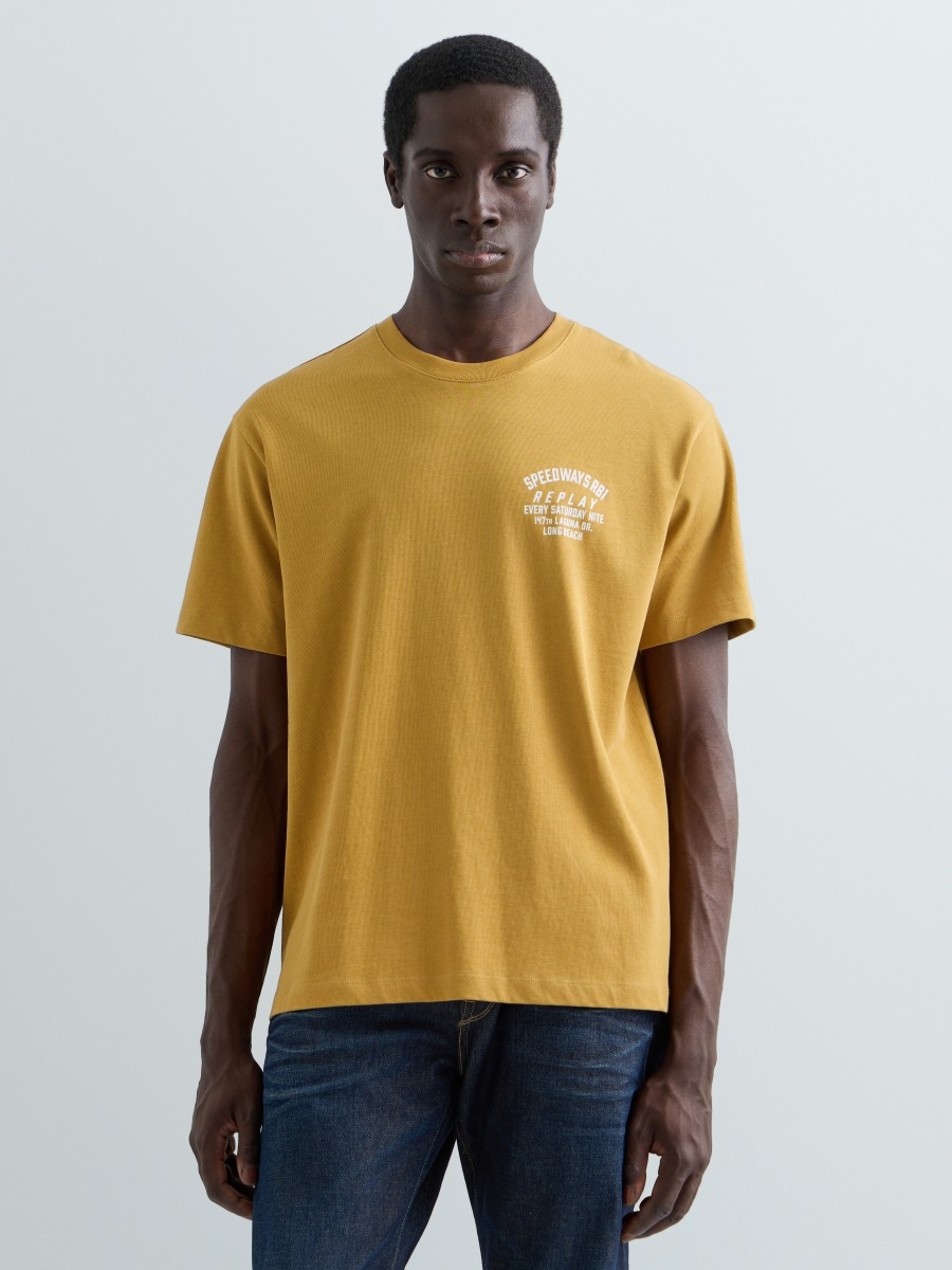 REPLAY RELAXED-FIT T-SHIRT WITH LETTERING PRINT M12BF .006.7242KW HONEY MUSTARD 2