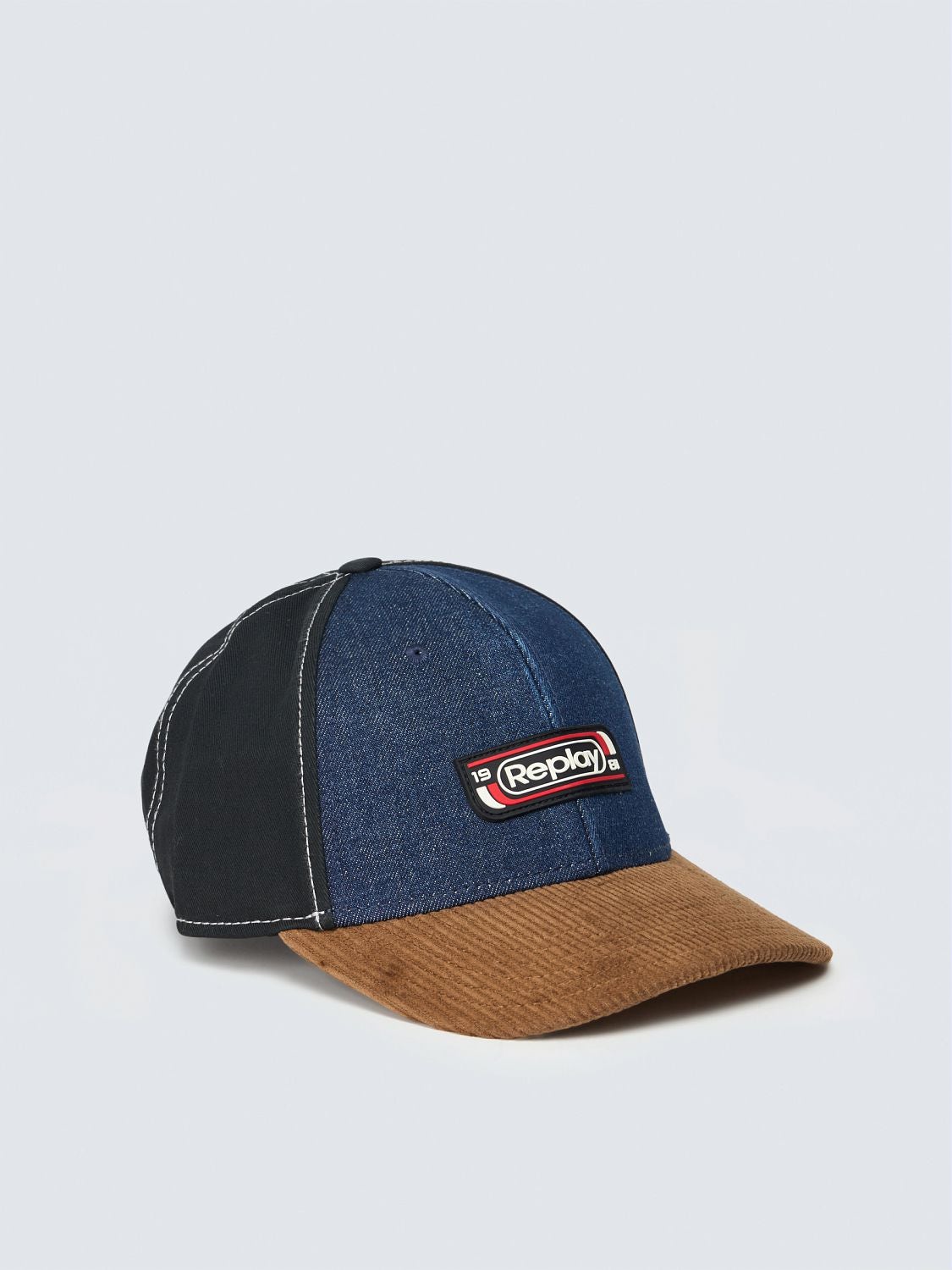 REPLAY MIXED-MATERIAL BASEBALL CAP WITH PATCH AX006G.000.A7243T INDIGO OVERDYED INDIGO 1
