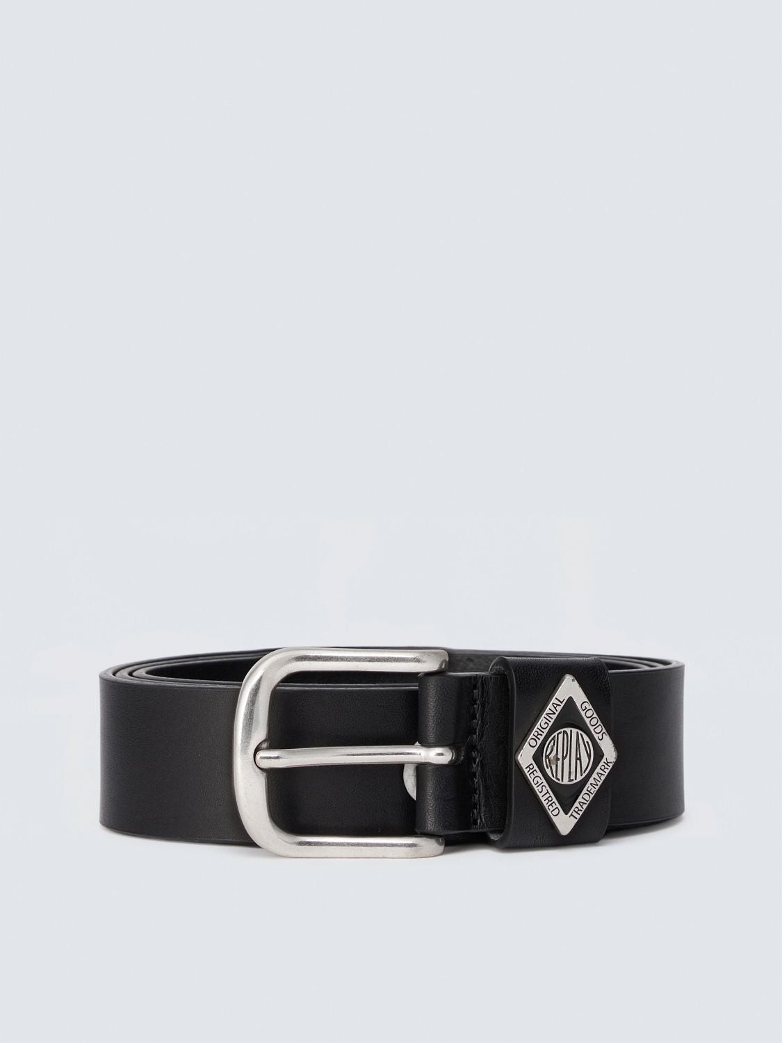 REPLAY LEATHER BELT WITH DIAMOND LOGO AX006X.000.A7243P BLACK 1