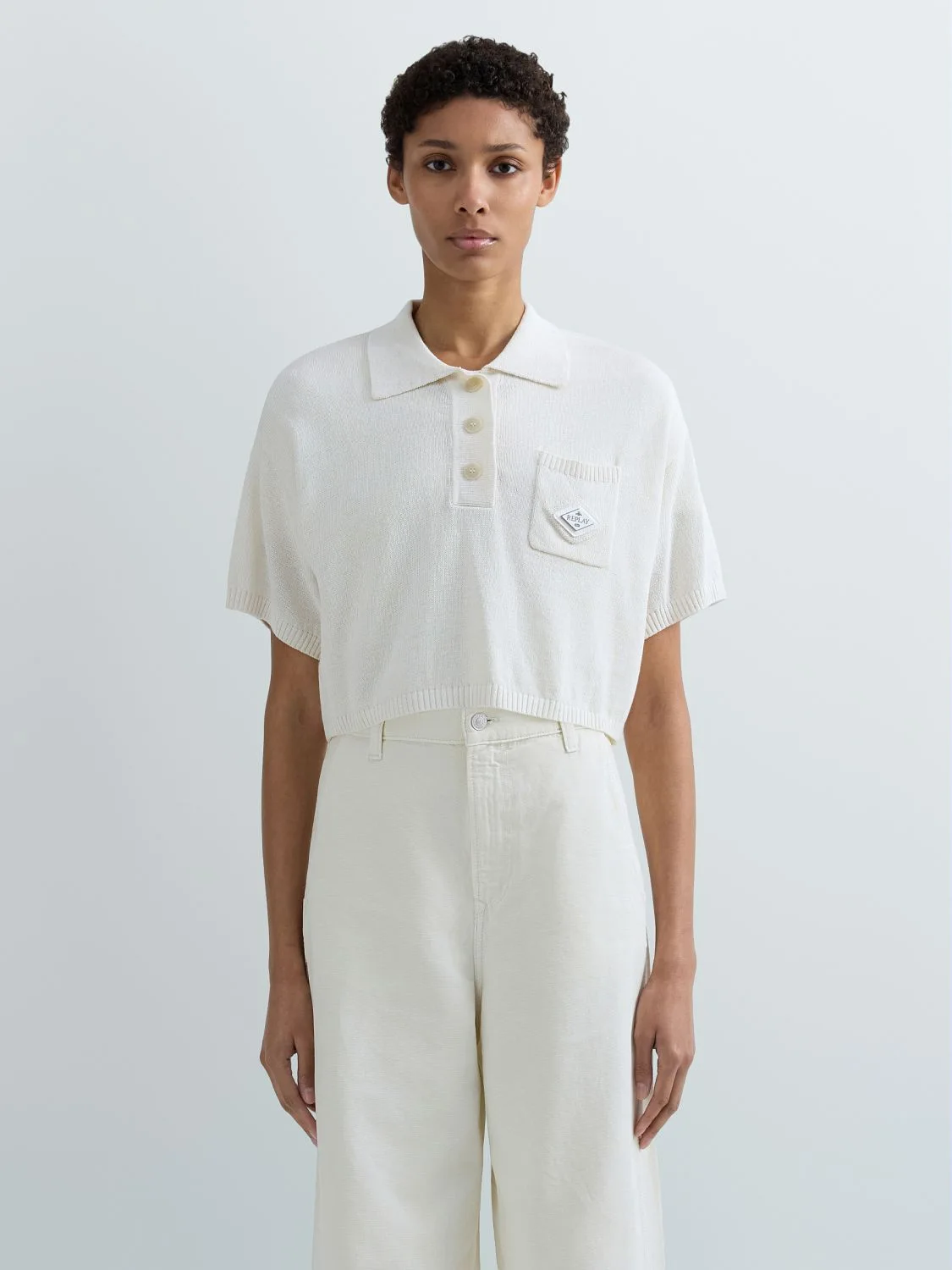 REPLAY CROPPED KNIT POLO-SHIRT DK4221.000.G24014 NATURAL WHITE 2