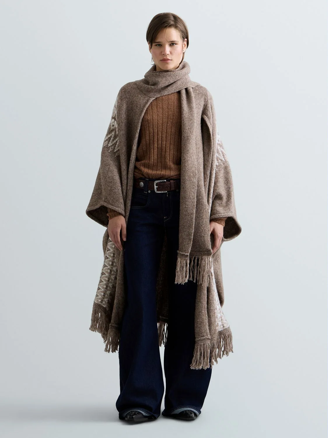 REPLAY LONG PONCHO WITH ATTACHED SCARF DK0090.000.723TZ NUT MELANGE+LIGHT TALPE MELANG 2