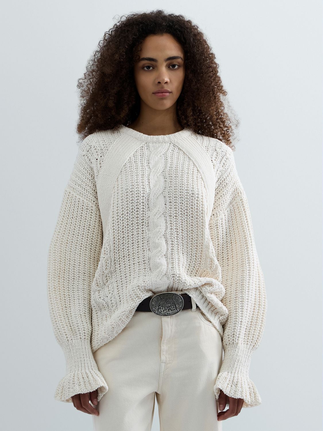 REPLAY CHENILLE SWEATER WITH CABLE KNIT DETAILS DK009E.000.723TR GARDENIA 2