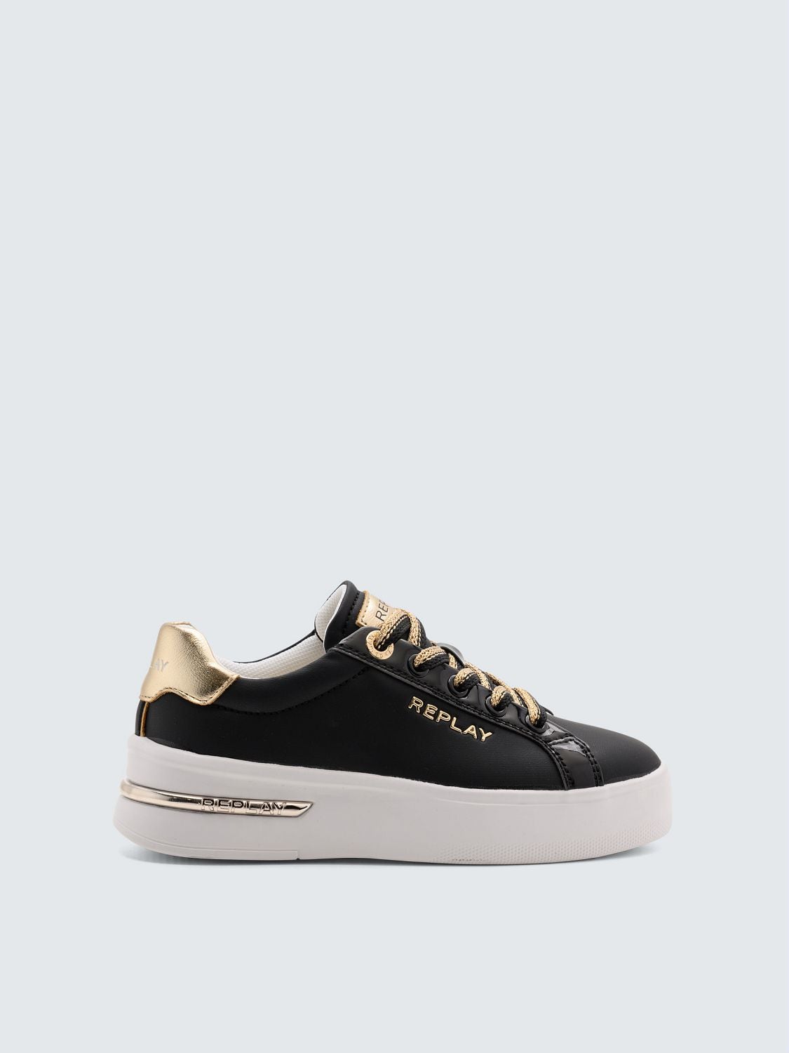 REPLAY UNIVERSITY JR 11 SNEAKERS WITH METALLIC DETAILS GGZA2 .000.A0200S BLACK/GOLD 1