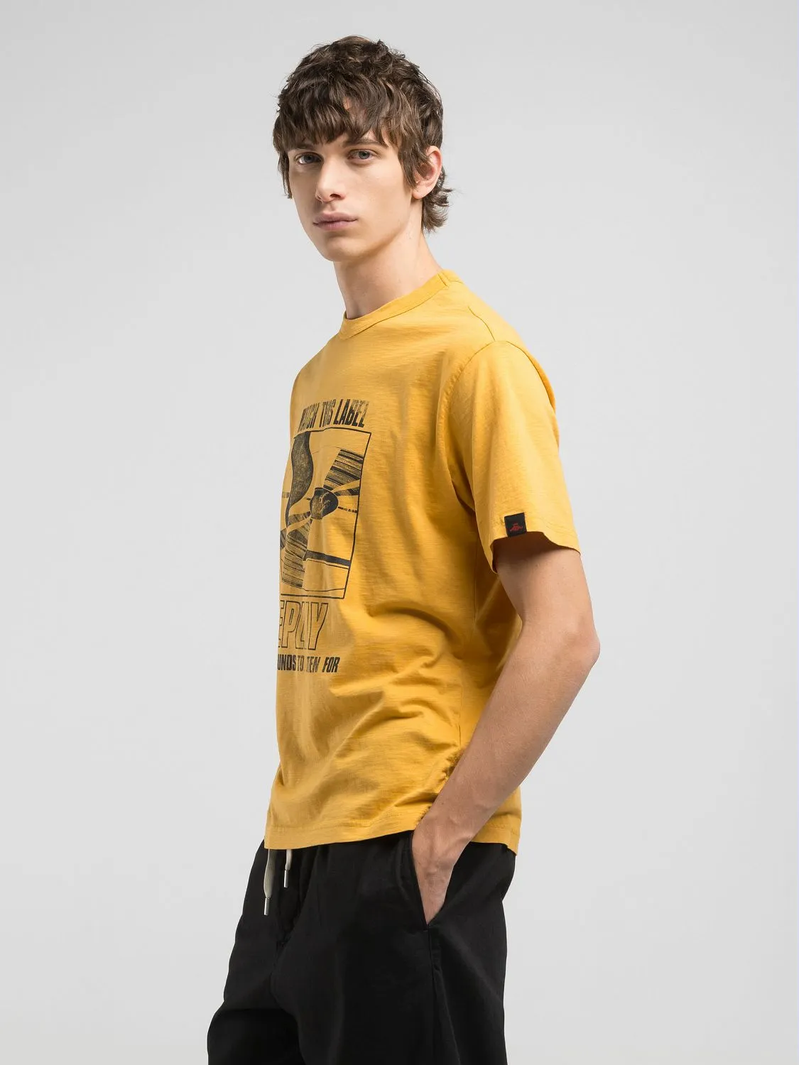Tシャツ・カットソー T-shirt in maglia fine con trama fiammata T-shirt in jersey fiammato con stampa Ochre | Replay Jeans