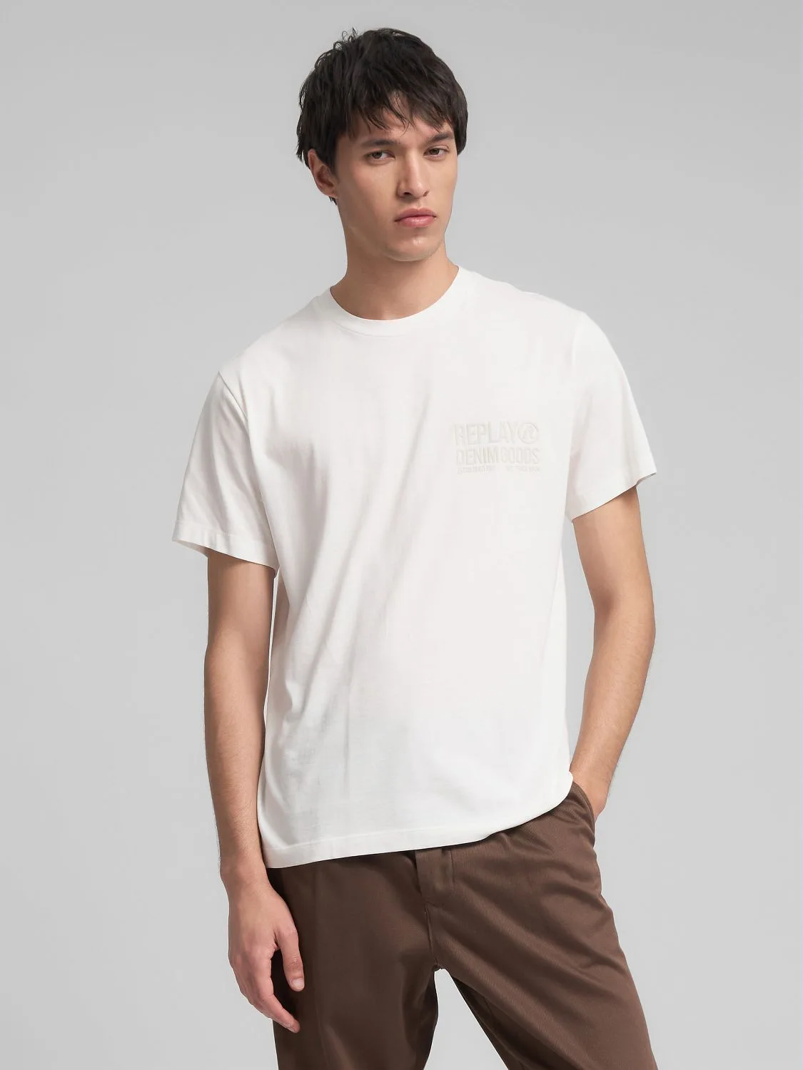 REPLAY ORGANIC COTTON T-SHIRT WITH LETTERING M3227 .000.23732P NATURAL WHITE 2