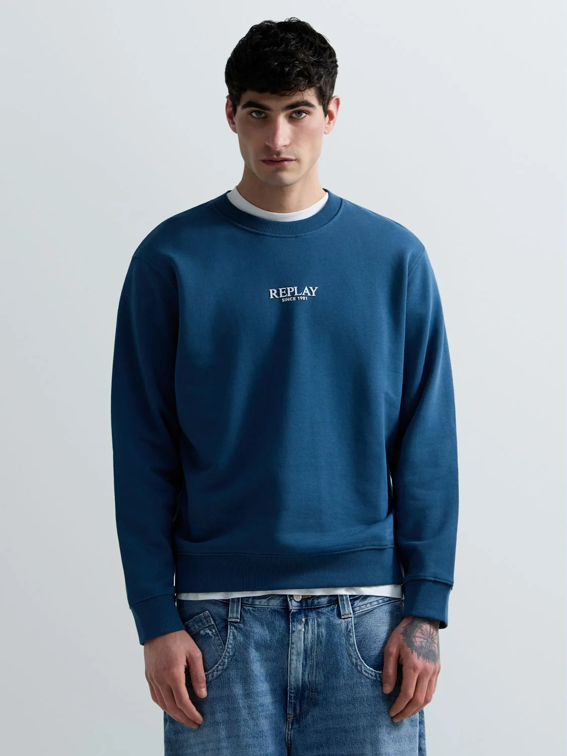 REPLAY REPLAY 1981 TERRY COTTON SWEATSHIRT M3309 .000.23802 PETROL BLUE 2