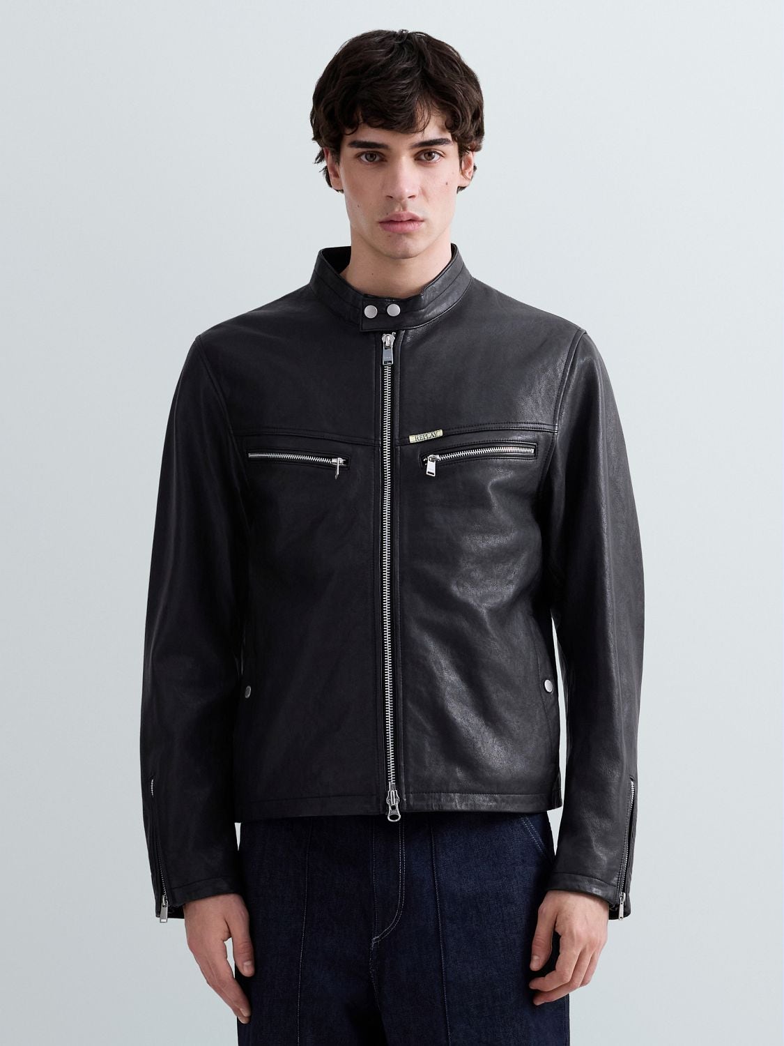 REPLAY WAXED LEATHER BIKER JACKET M8497A.000.85194 BLACK 2