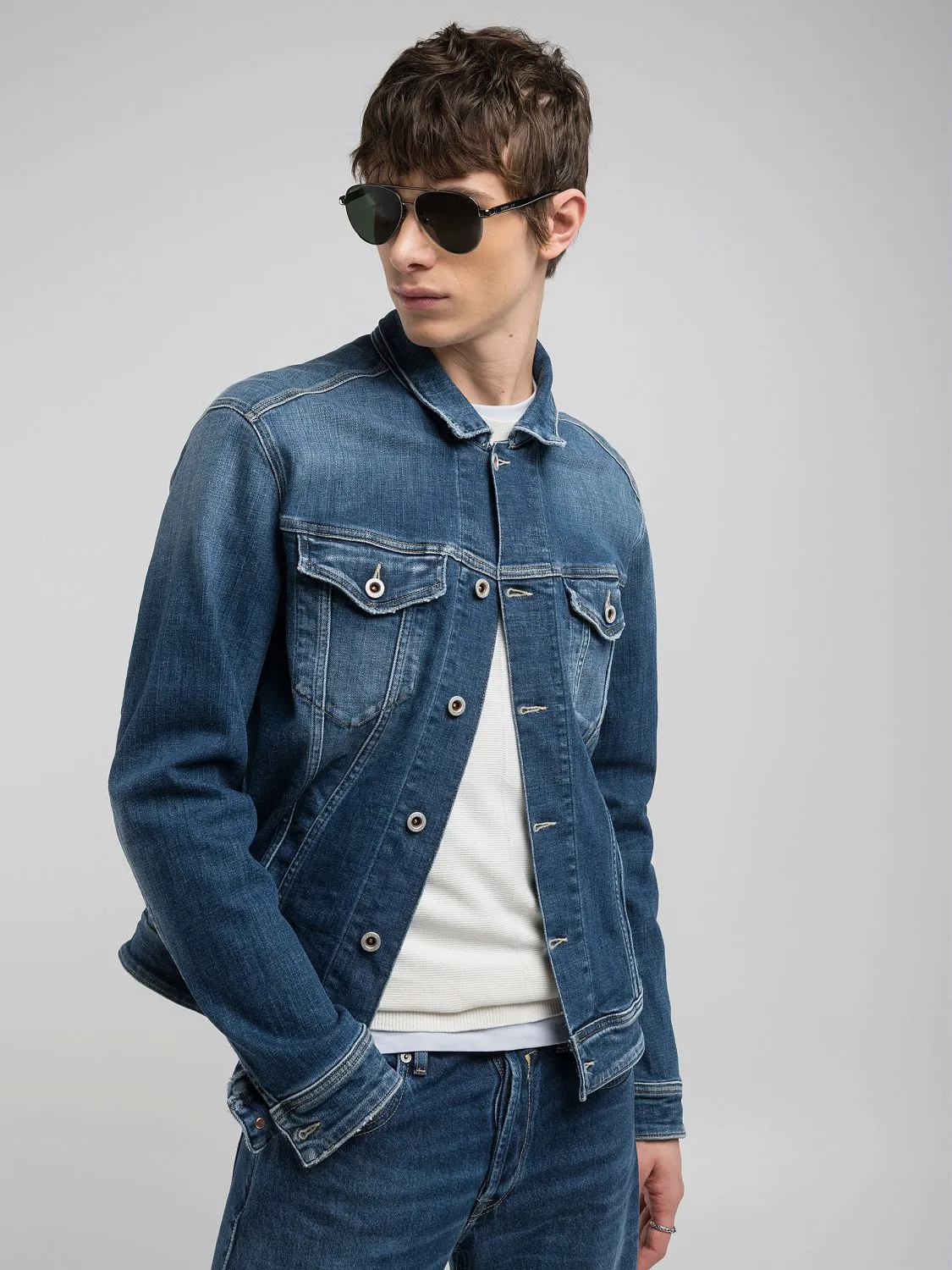 REPLAY BLUE JEANS リプレイ 圧縮 ニット ウール Pコート Giubbino in denim scuro Medium blue | Replay Jeans