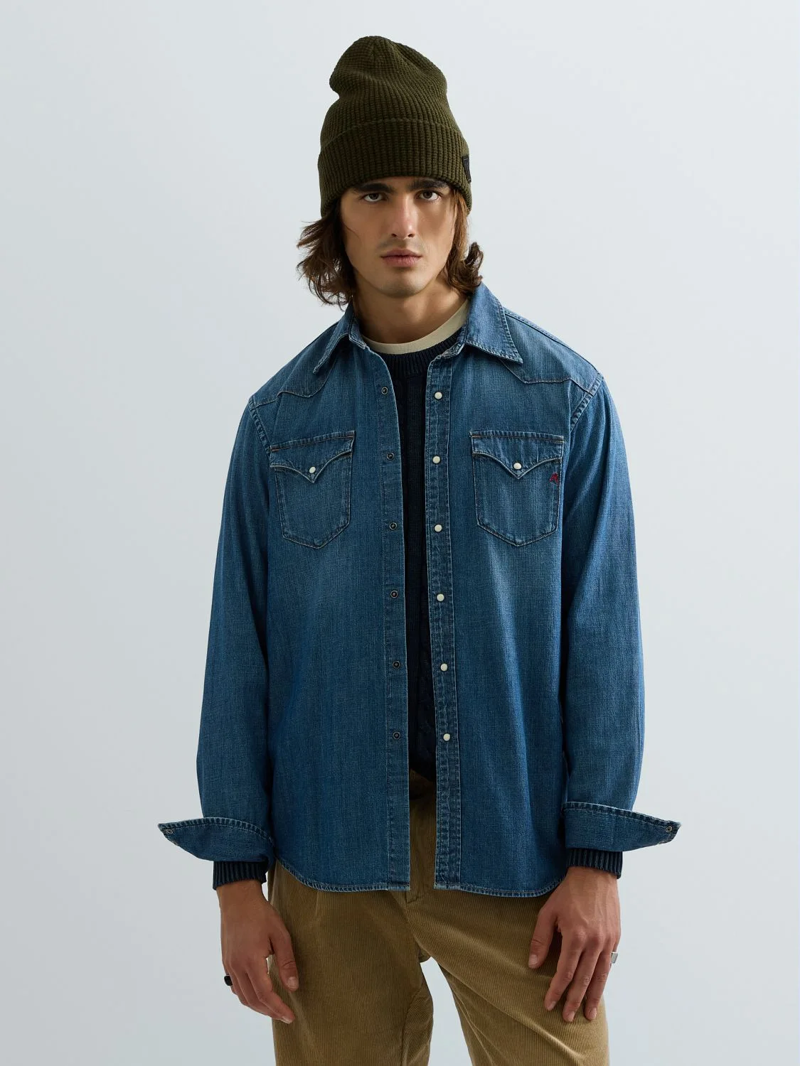 REPLAY WESTERN DENIM SHIRT M13L1 .000.26C 26C MEDIUM BLUE 2