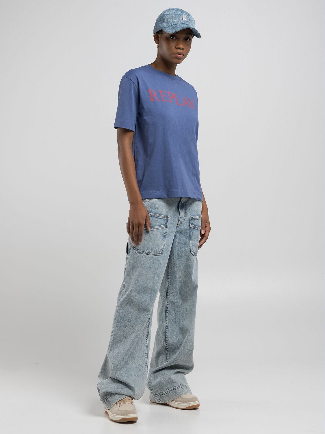 【REPLAY】★Replay Surf T-Shir★ T-shirt in cotone con stampa lettering Skipper blue | Replay