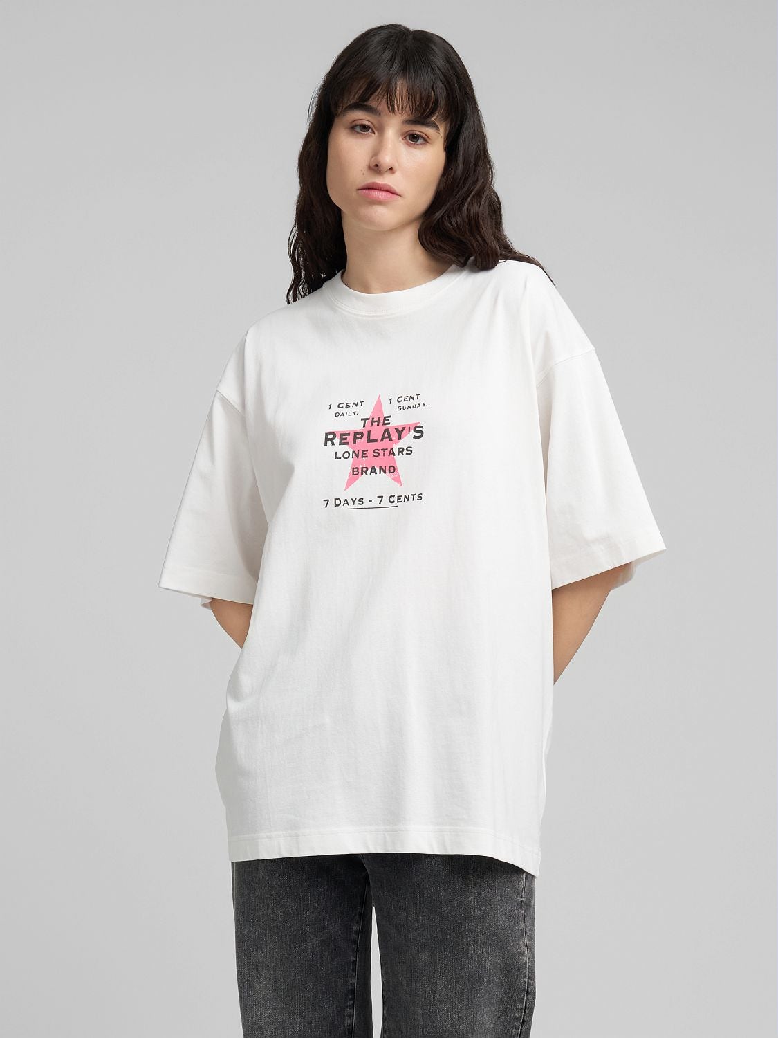 REPLAY BOY-FIT T-SHIRT WITH PRINT W3399F.000.22662 NATURAL WHITE 2