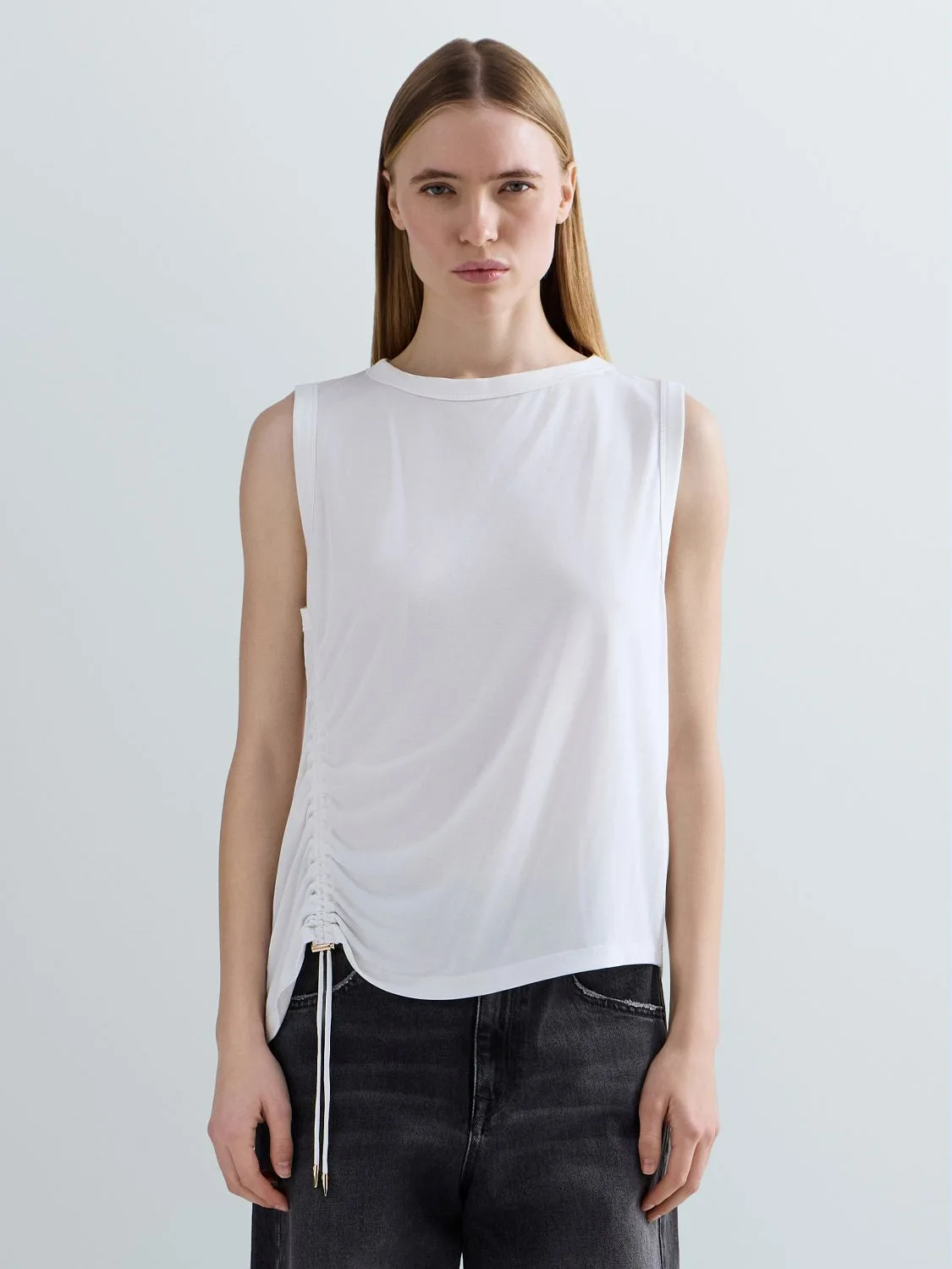 REPLAY JERSEY VEST TOP WITH DRAWSTRING W3495 .000.23998 NATURAL WHITE 2