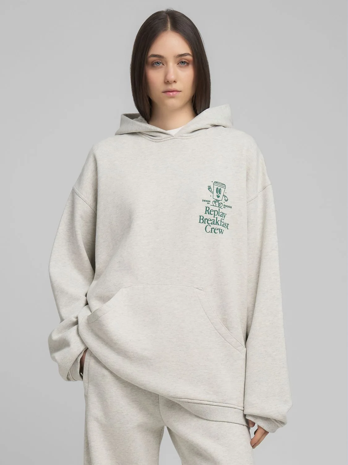 REPLAY OVERSIZED PRINTED HOODY W3506 .000.23942 LIGHT GREY MELANGE 2