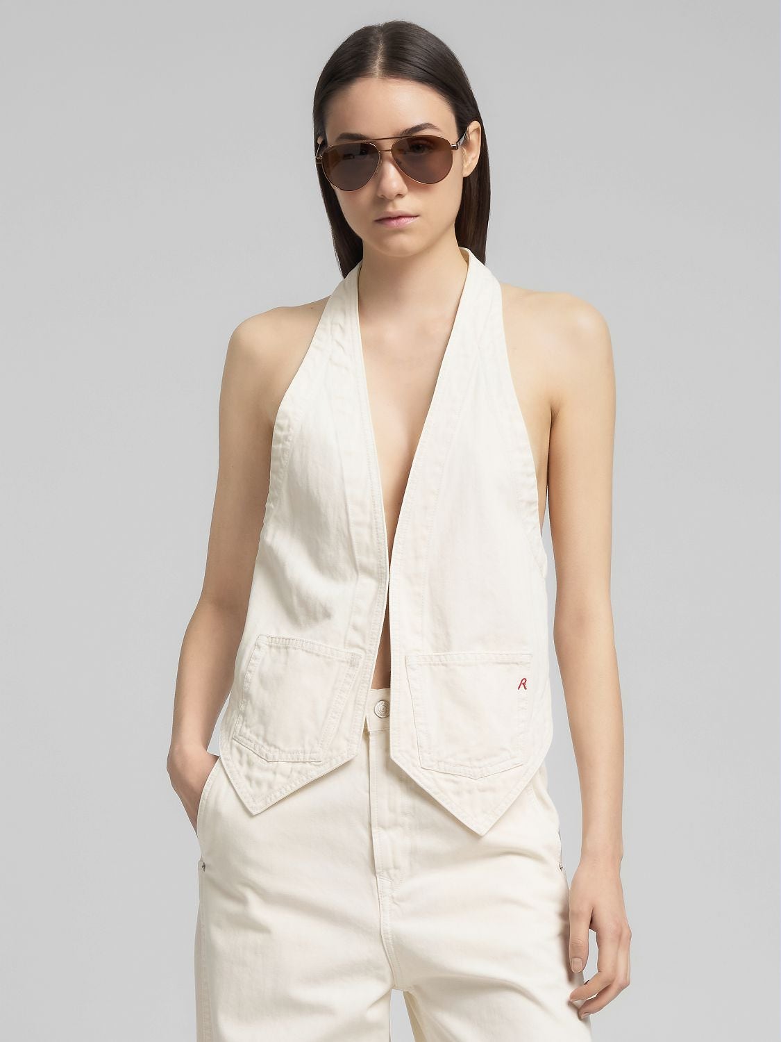 REPLAY SHORT VEST WITH R EMBROIDERY W7952 .000.85422 WINTER WHITE 2