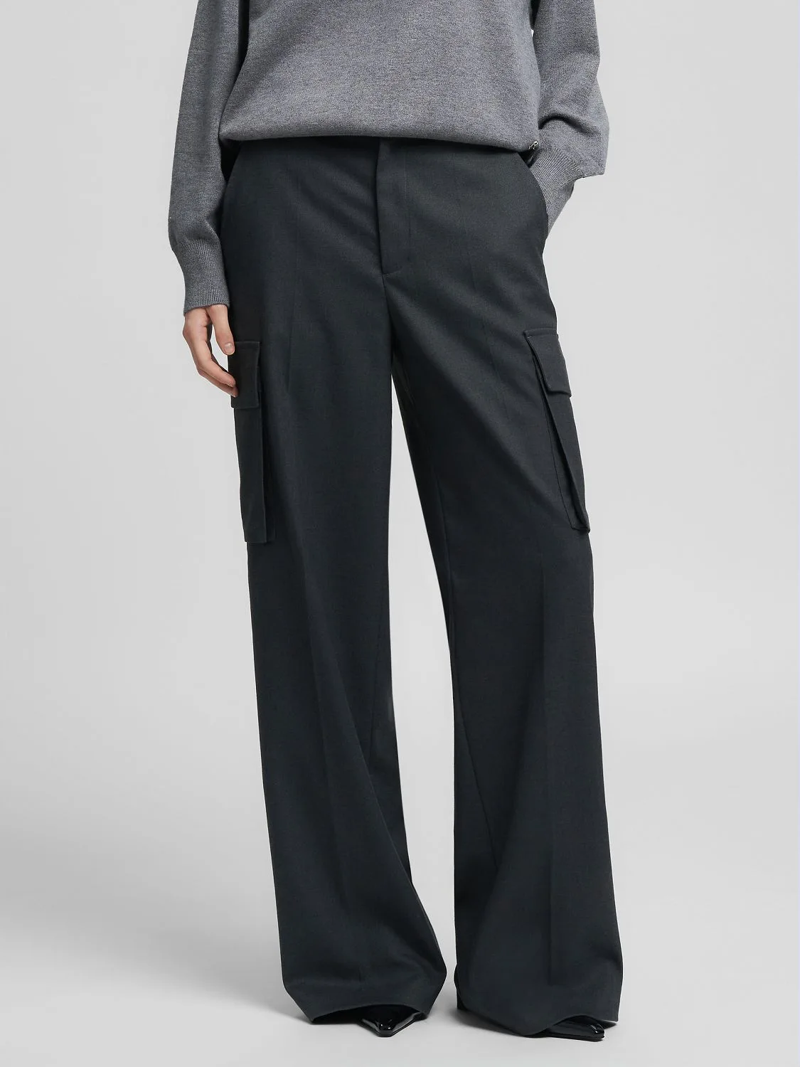 REPLAY WIDE-LEG TROUSERS WITH POCKETS W8175 .000.52842 DARK GREY MELANGE 2