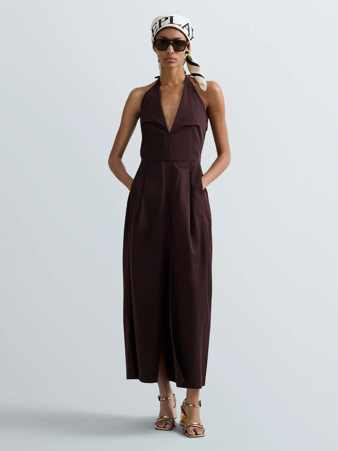 REPLAY LONG V-NECK DRESS W9242 .000.85057 PLUM 1