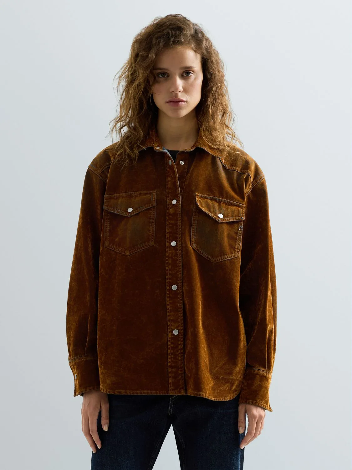 REPLAY FLOCKED DENIM JACKET W0003 .000.146 291 CARAMEL CAFÉ 2