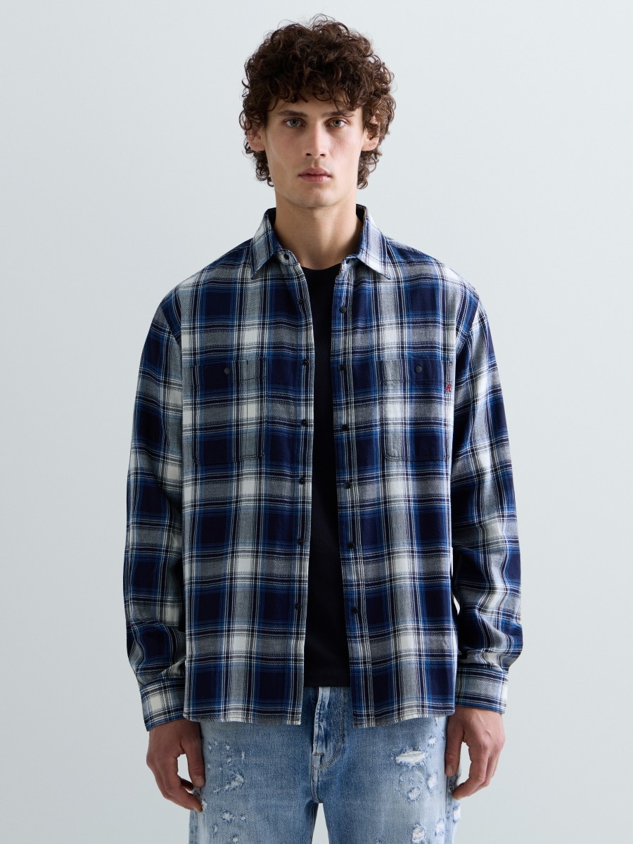REPLAY RELAXED-FIT CHEQUERED INDIGO SHIRT M105Z .000.723T0W NAVY/LT BLUE/NAT.WHITE CHECK 2