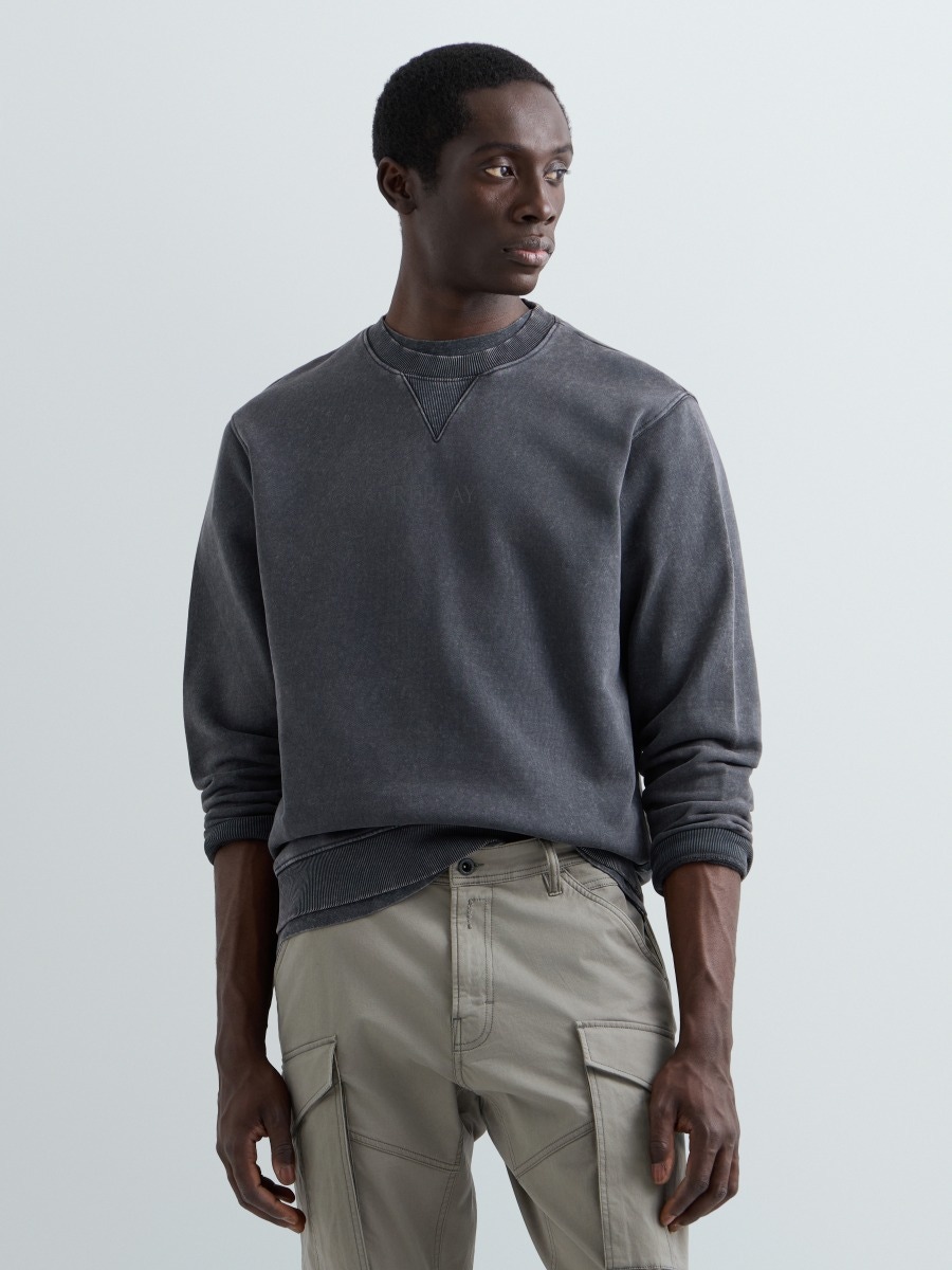 REPLAY SWEATSHIRT WITH FADED EFFECT AND LOGO M13LX .000.72296G RAVEN 2