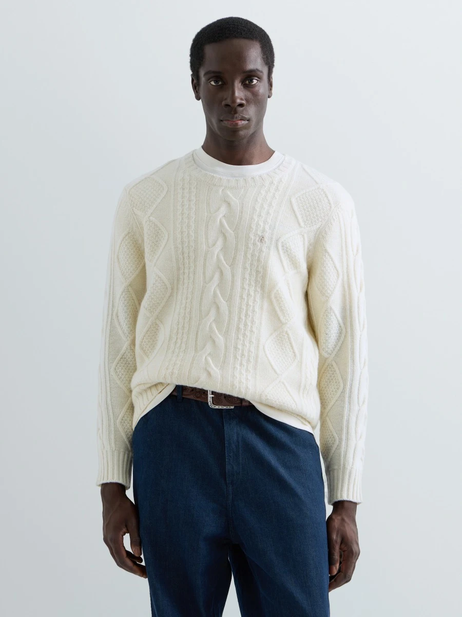 REPLAY CABLE-KNIT SWEATER UK001B.000.723SM TOFU 2