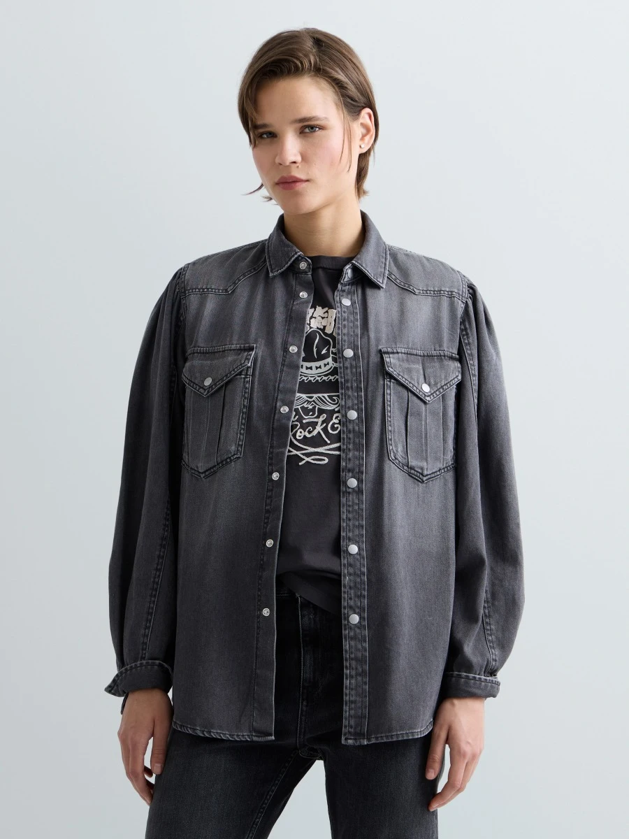 REPLAY SATIN-FINISH DENIM SHIRT W0002 .000.132 25C MEDIUM GREY 2