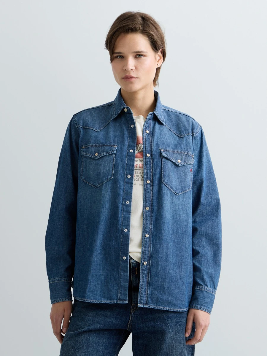 REPLAY OVERSIZED WESTERN DENIM SHIRT W05N3 .000.26C 23C MEDIUM BLUE 2