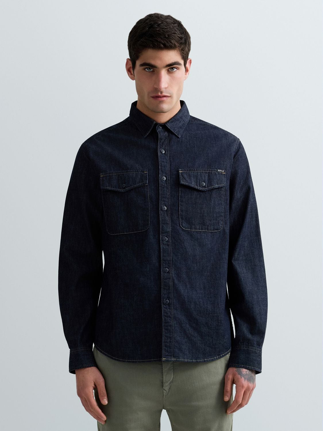 REPLAY RINSED WASH DENIM SHIRT M4124 .000.860 B04 DARK BLUE 2