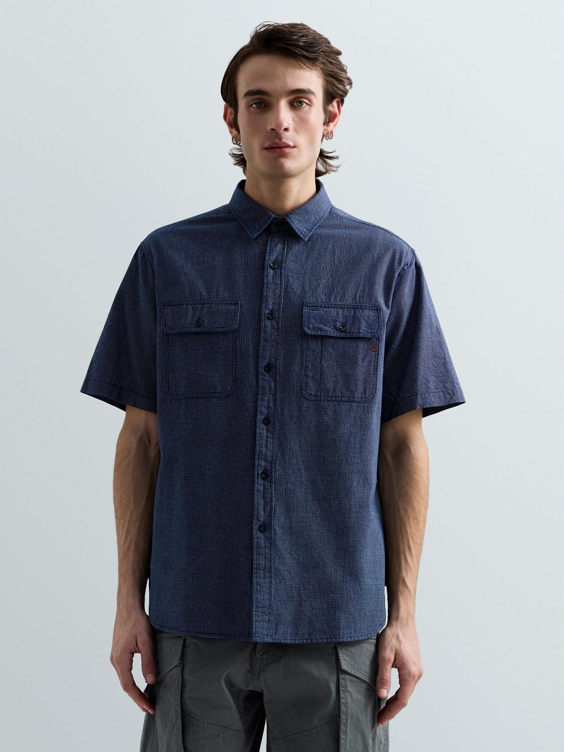 REPLAY MICRO-CHEQUERED COTTON SHIRT M4158 .000.52870 INDIGO/WHITE 2