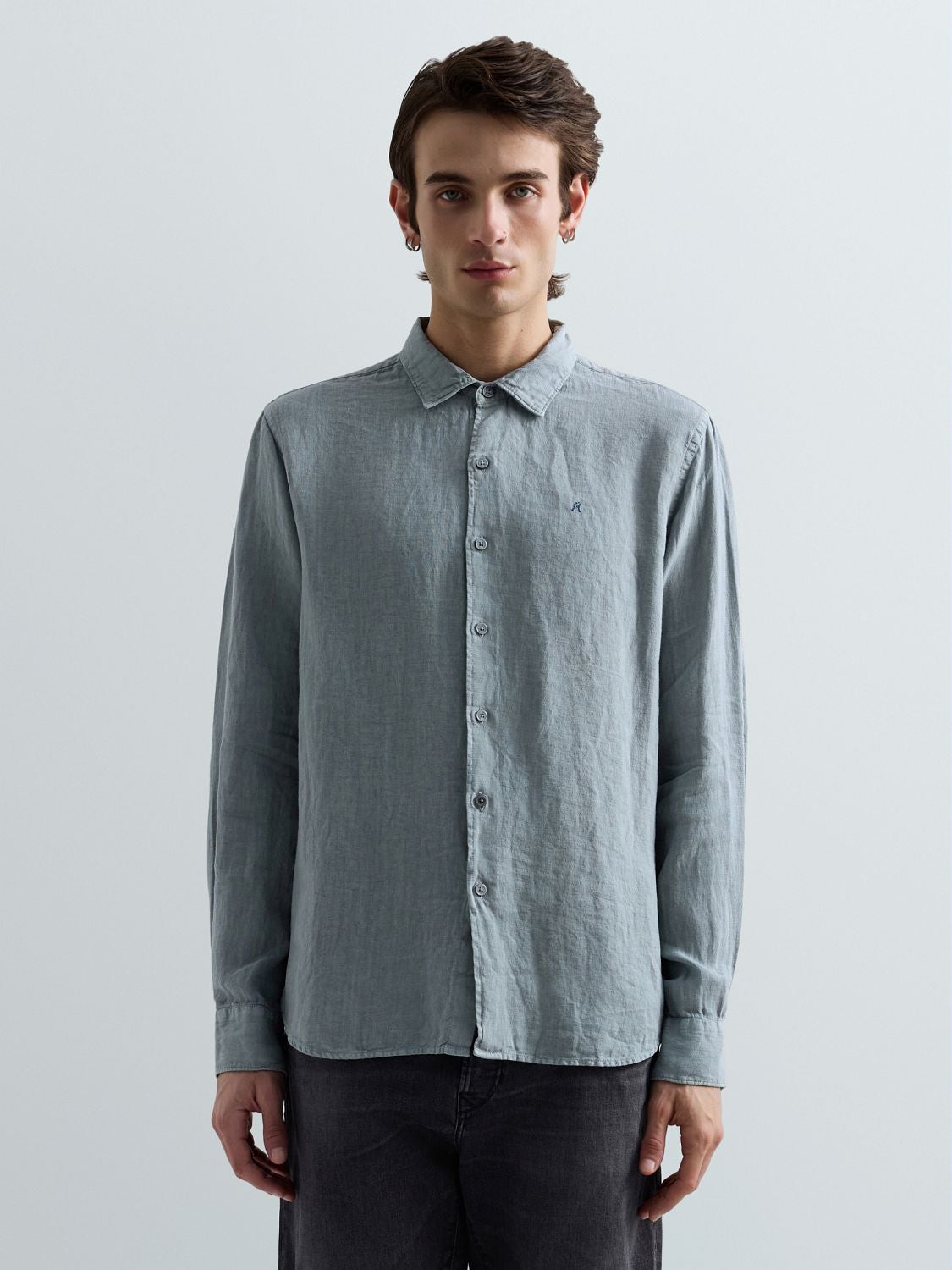 REPLAY REGULAR-FIT LINEN SHIRT M4159 .000.81388B PEWTER BLUE 2