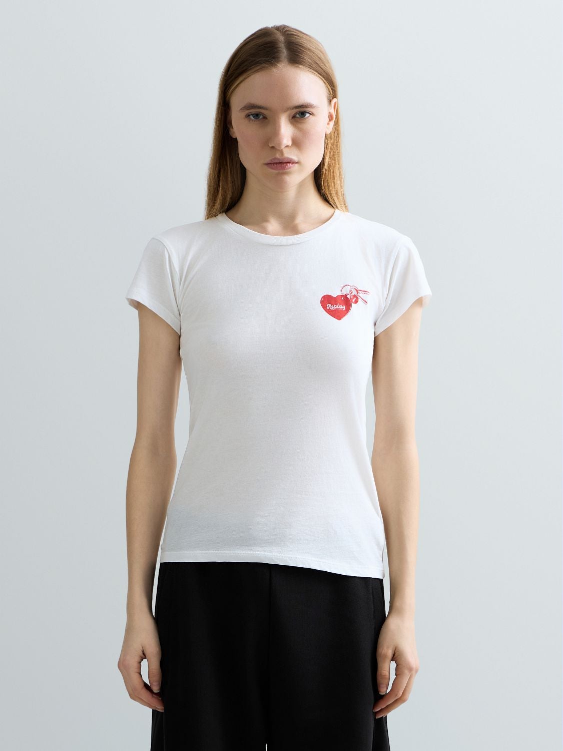 Fitted t-shirt with key ring print Natural white | Replay Jeans