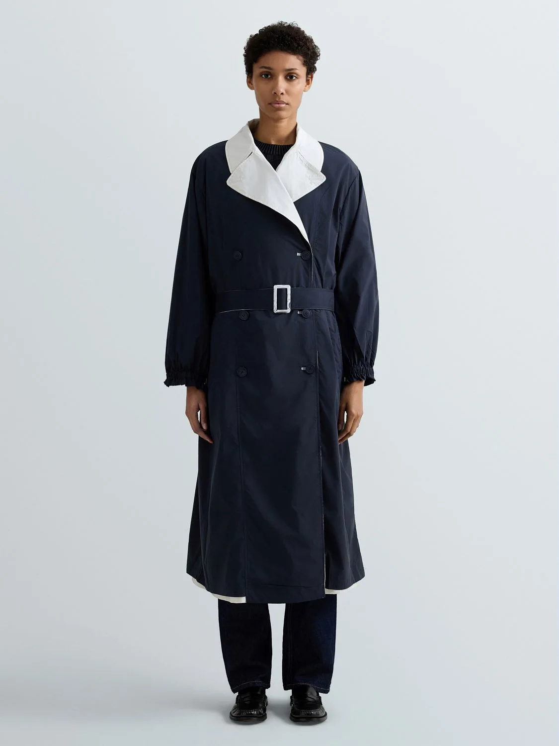 REPLAY LONG REVERSIBLE TRENCH COAT W7933 .000.10367 NAVY/SILVER BIRCH 2