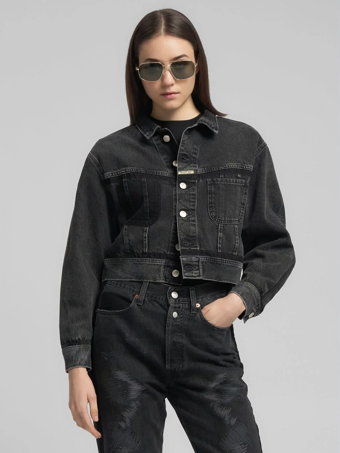 REPLAY CROPPED DENIM JACKET WL7Z1D.000.938917R BLACK 2
