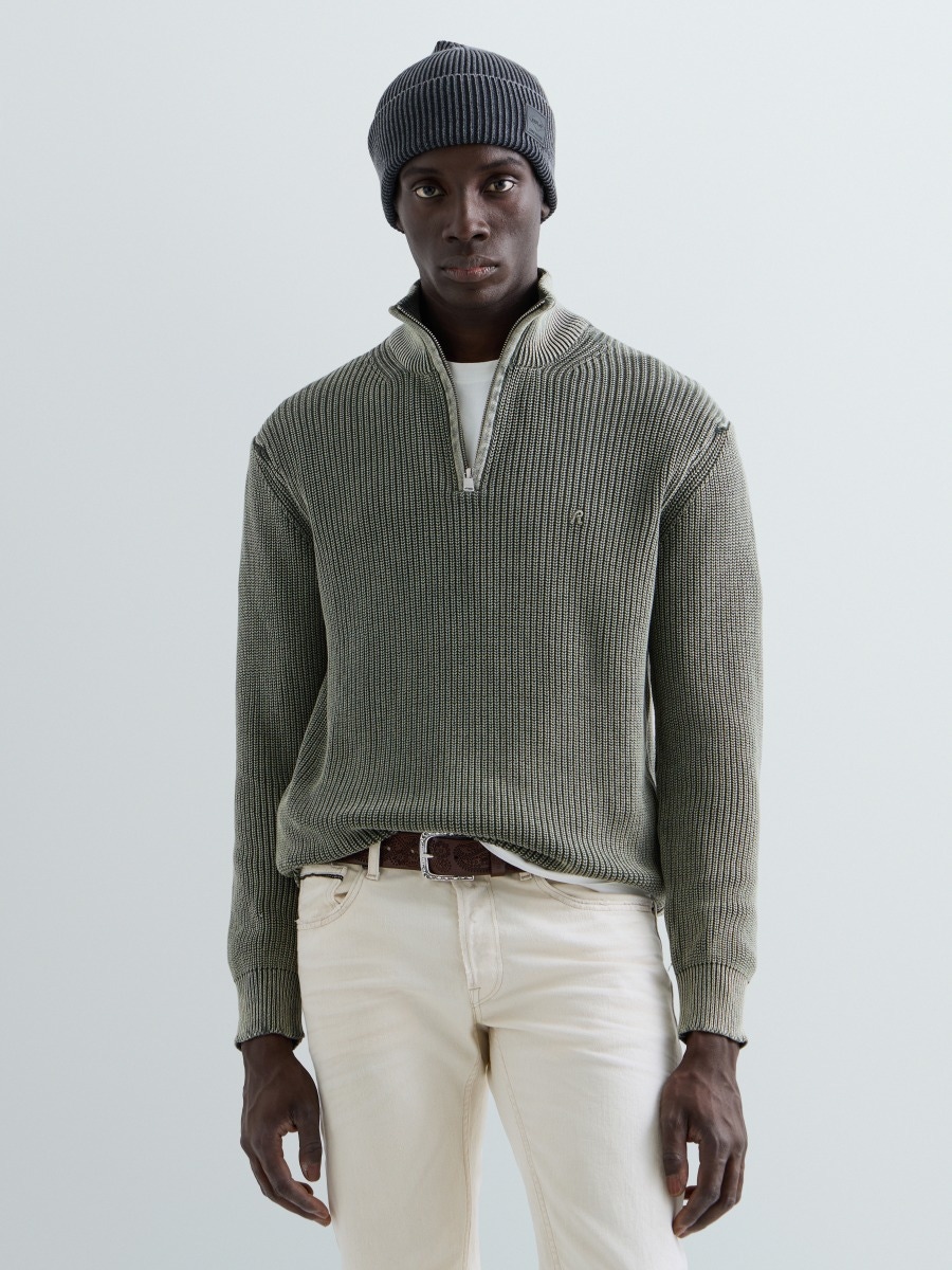 REPLAY WORN-IN EFFECT PULLOVER WITH SHORT ZIP UK00AU.000.7246IG MILITARY 2