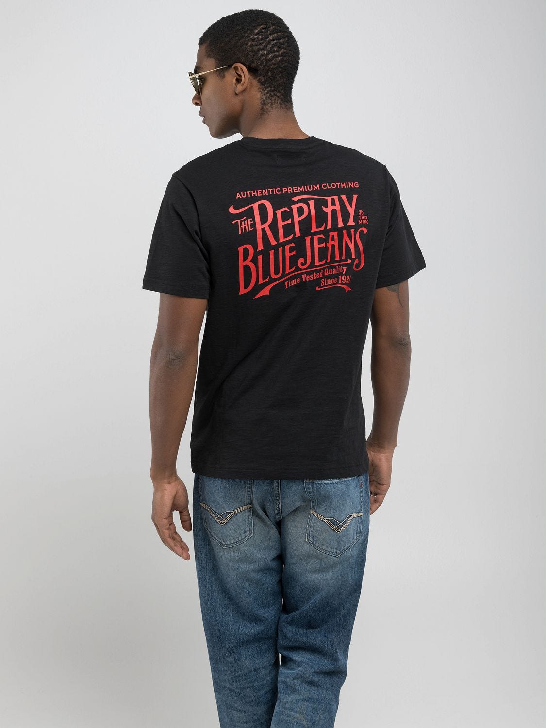 送料込★REPLAY★M3028.000.22336GTシャツ Shot jersey t-shirt with print Steel blue | Replay Jeans