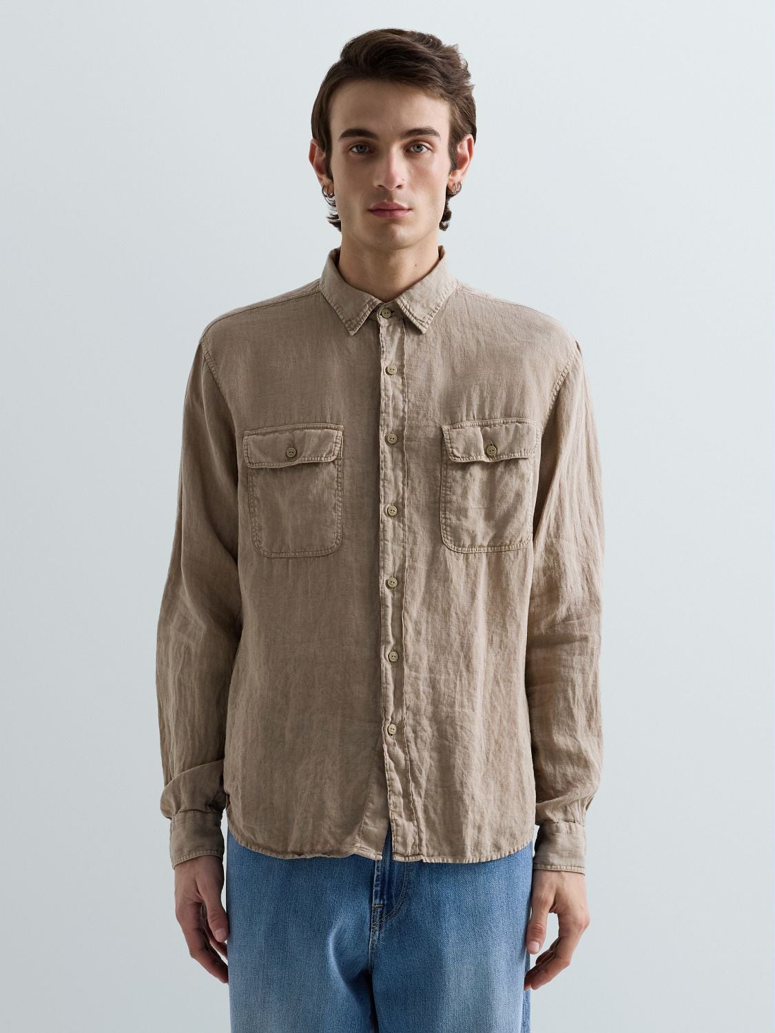 REPLAY REGULAR-FIT LINEN SHIRT M4147 .000.81388B KHAKI 2