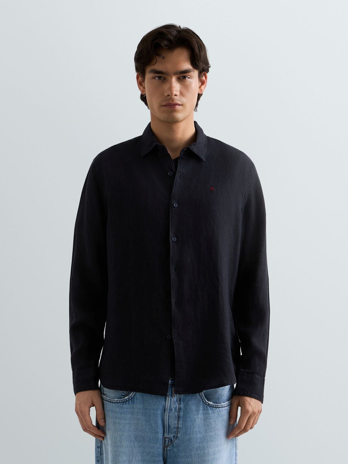 REPLAY REGULAR-FIT LINEN SHIRT M4159 .000.81388B DARK NAVY 2