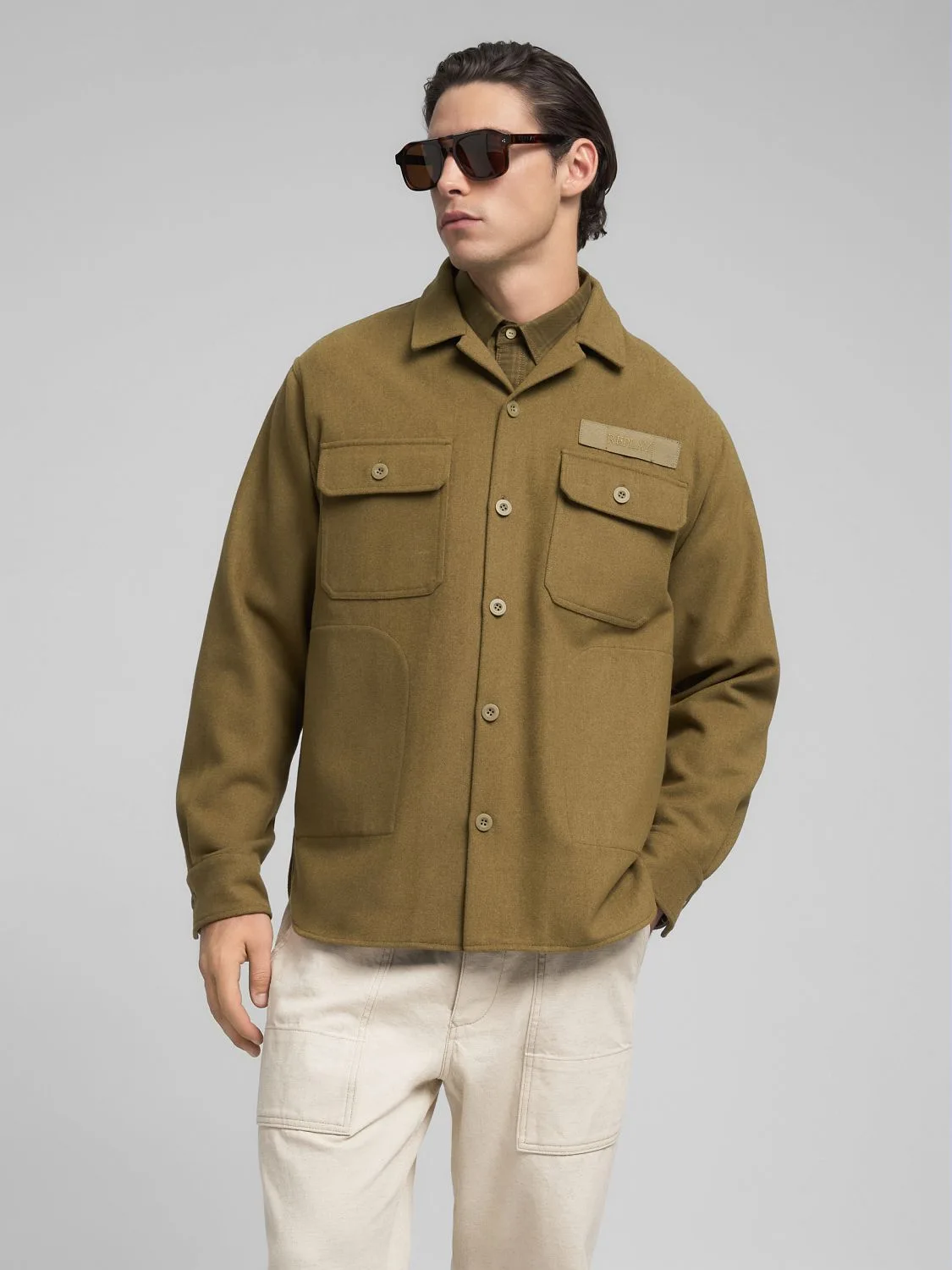 REPLAY WOOL-BLEND OVERSHIRT M8494 .000.85314 MELANGE MILITARY 2