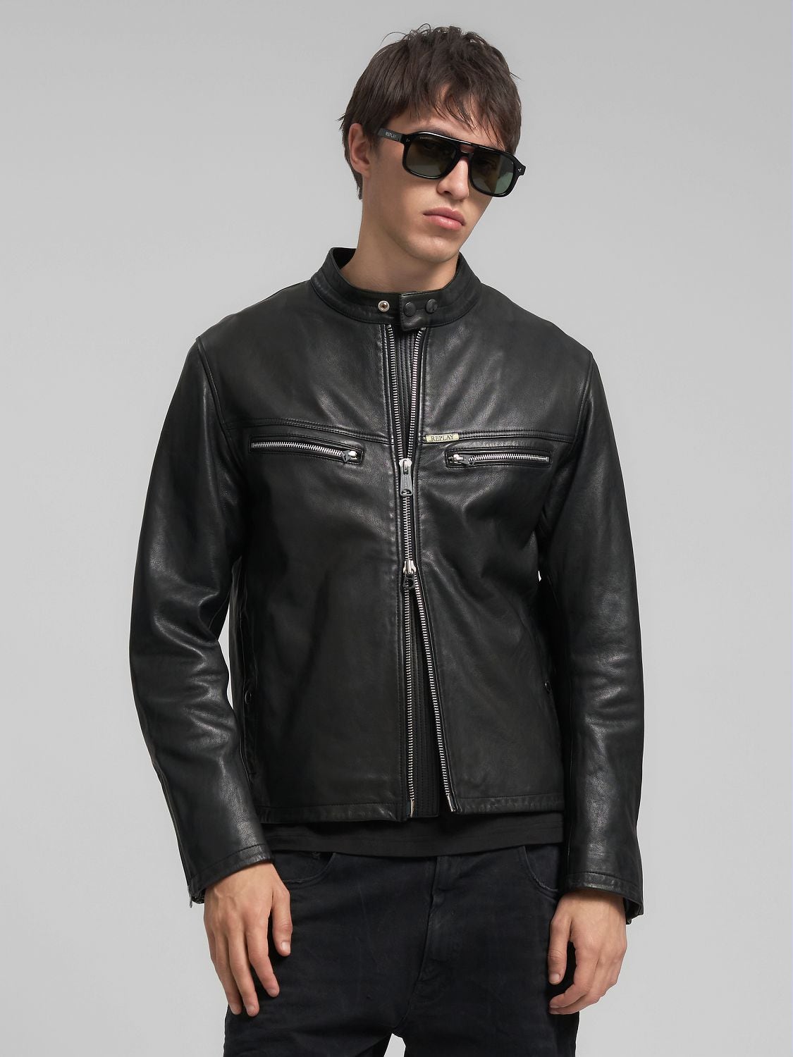 REPLAY LEATHER BIKER JACKET M8497 .000.85462 BLACK 2