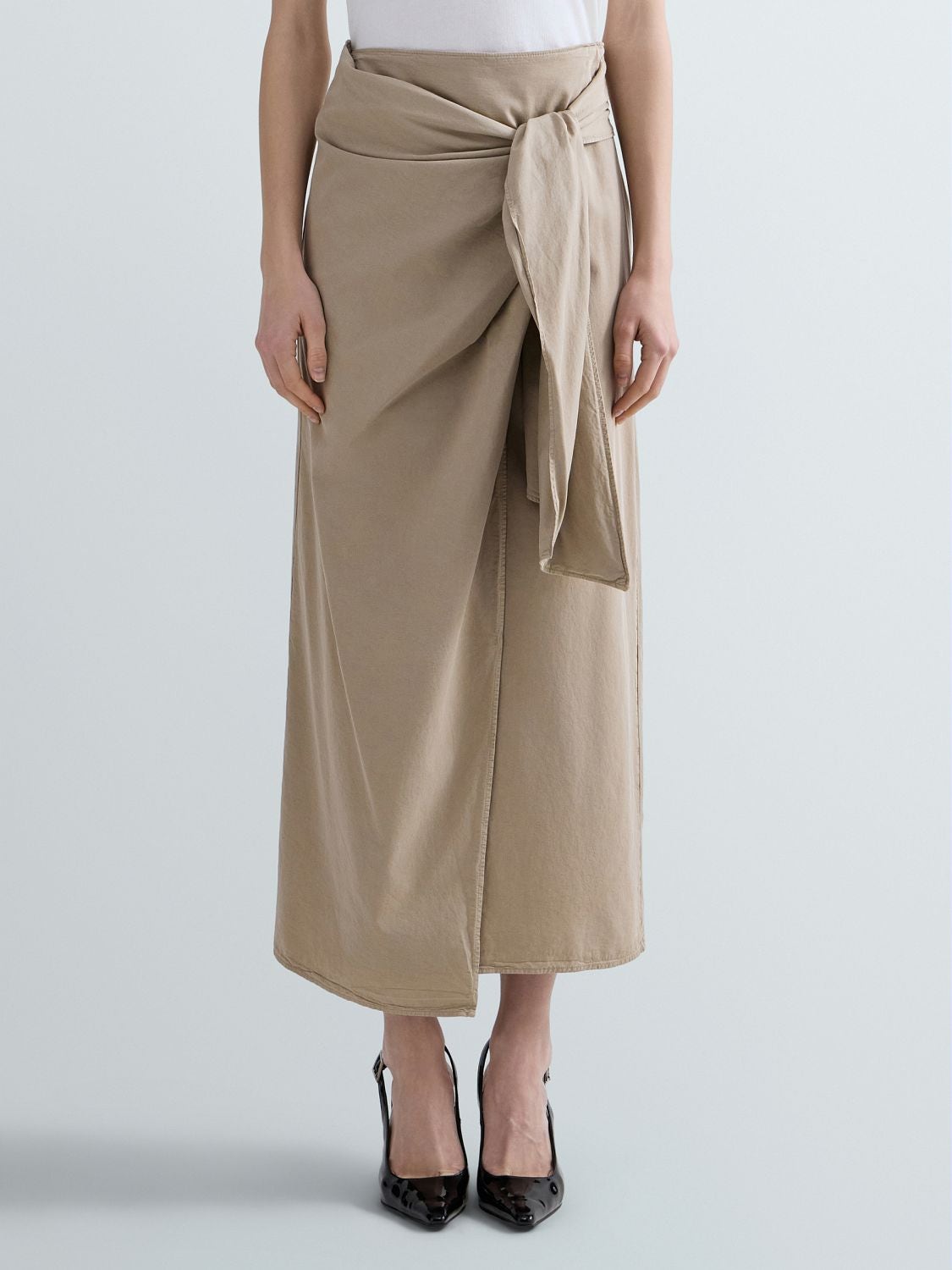 REPLAY LONG TWILL SKIRT WITH KNOT W9913 .000.85530G CRETE 2