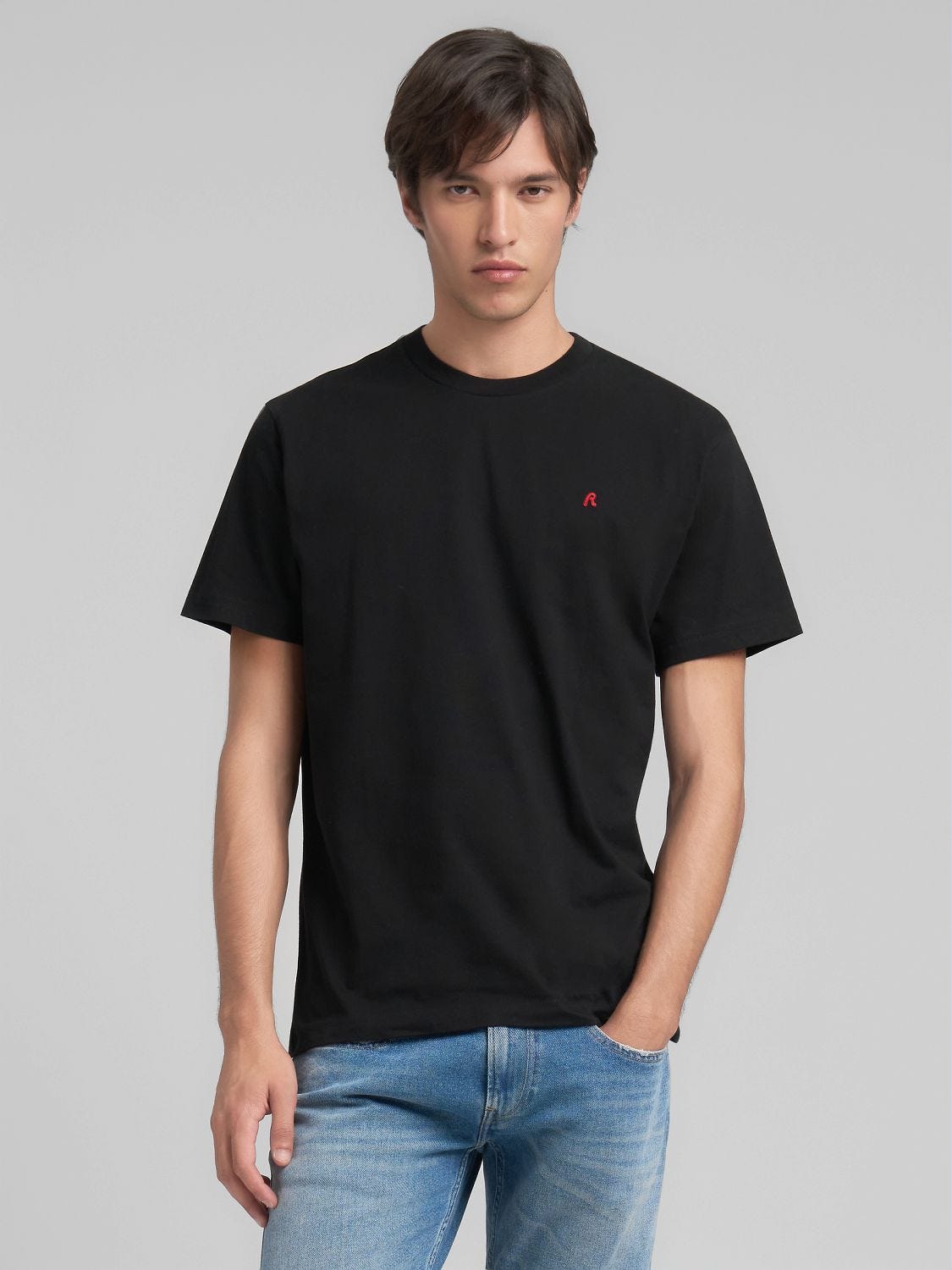 Jersey t-shirt with r embroidery Black | Replay Jeans